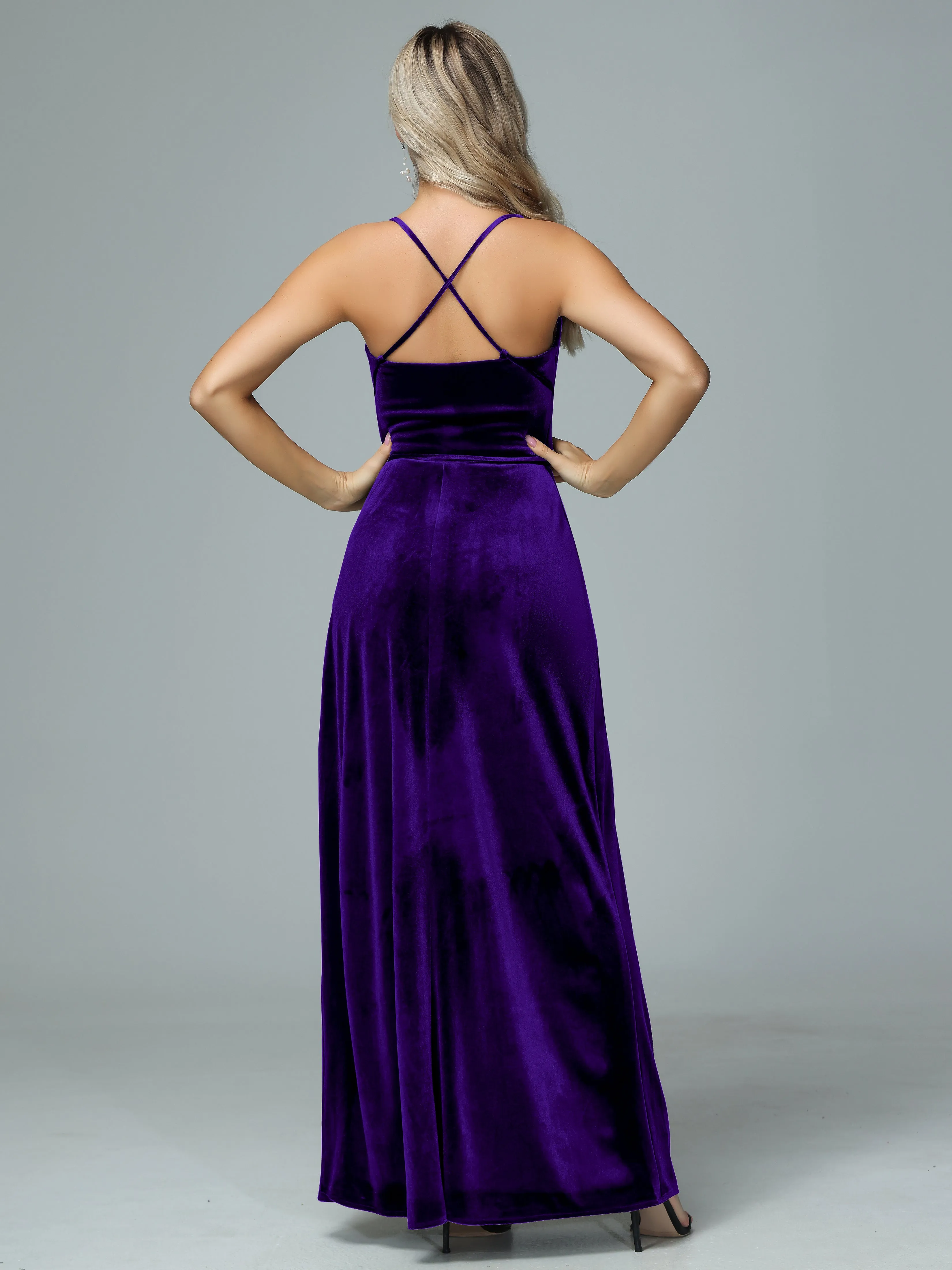 Spaghetti Straps Velvet Floor Length Bridesmaid Dress