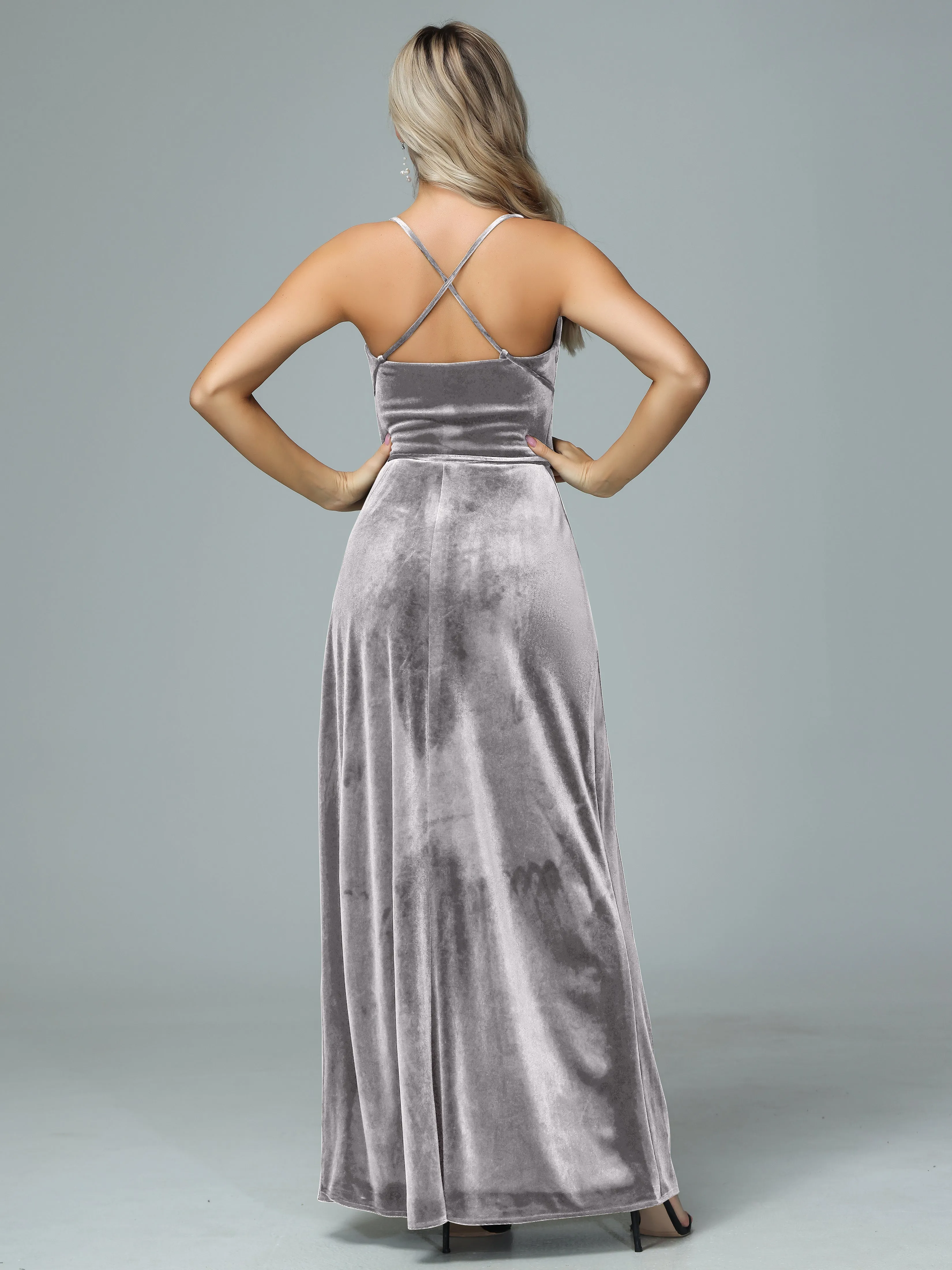 Spaghetti Straps Velvet Floor Length Bridesmaid Dress