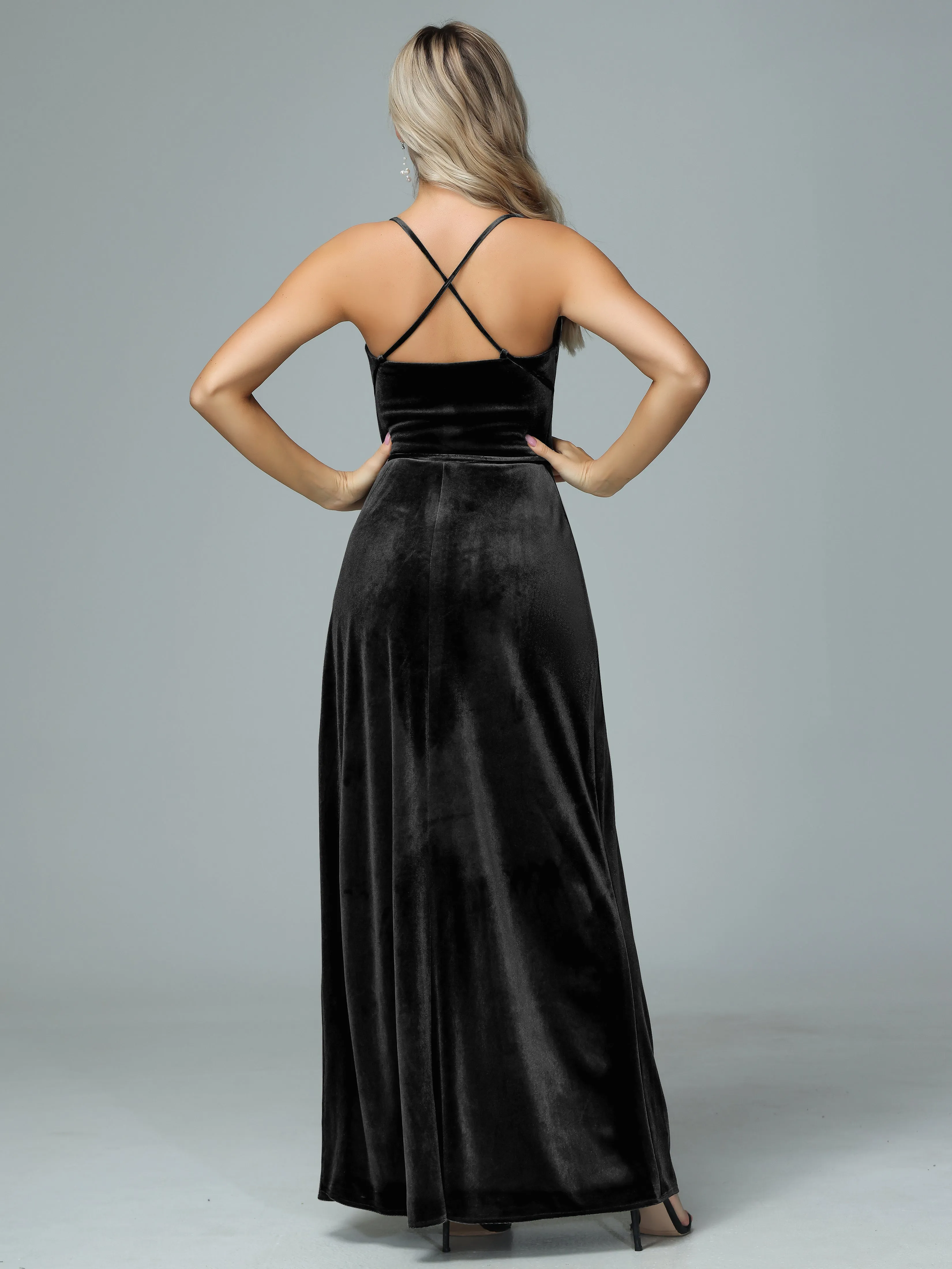 Spaghetti Straps Velvet Floor Length Bridesmaid Dress
