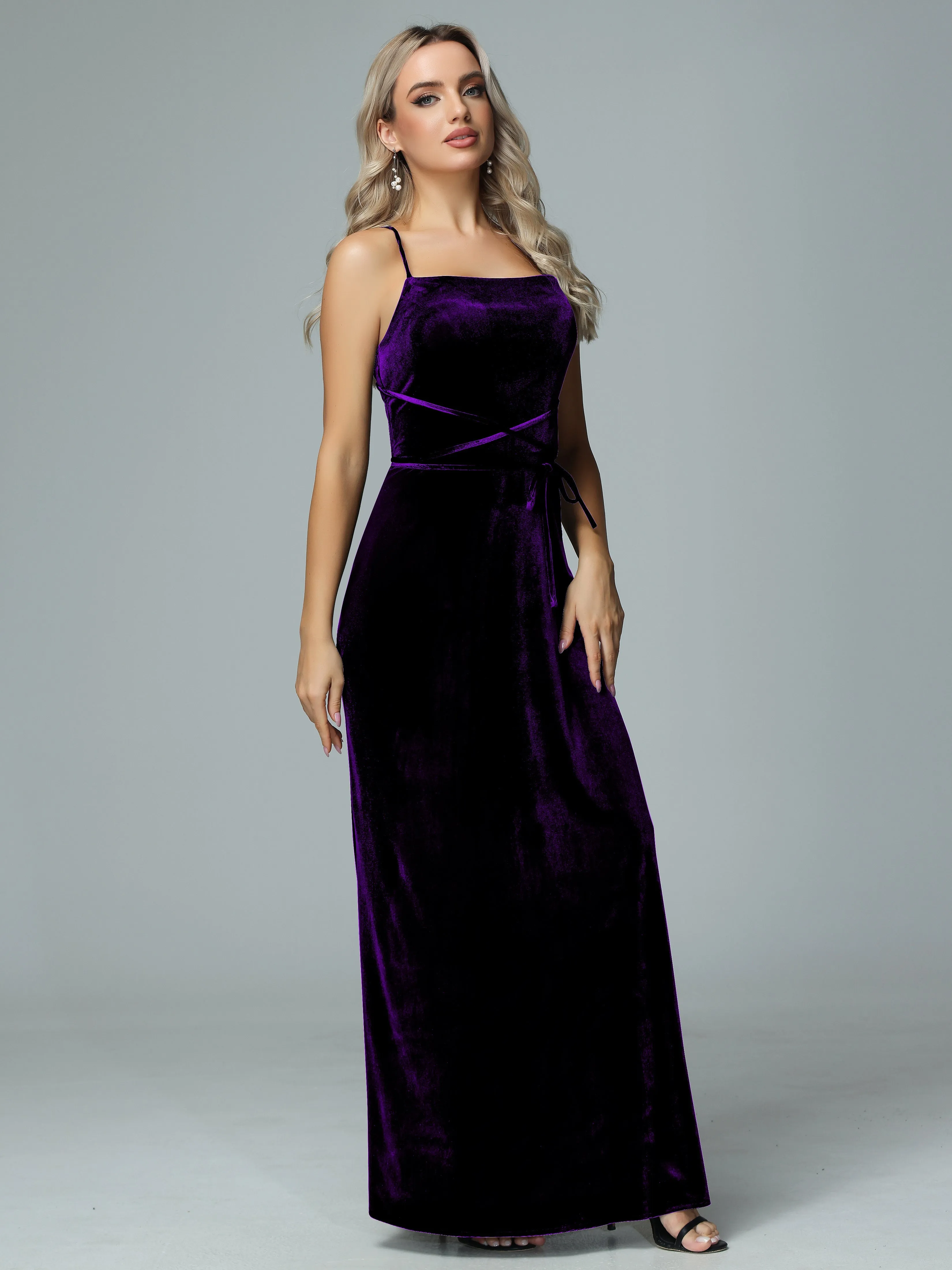 Spaghetti Straps Velvet Floor Length Bridesmaid Dress
