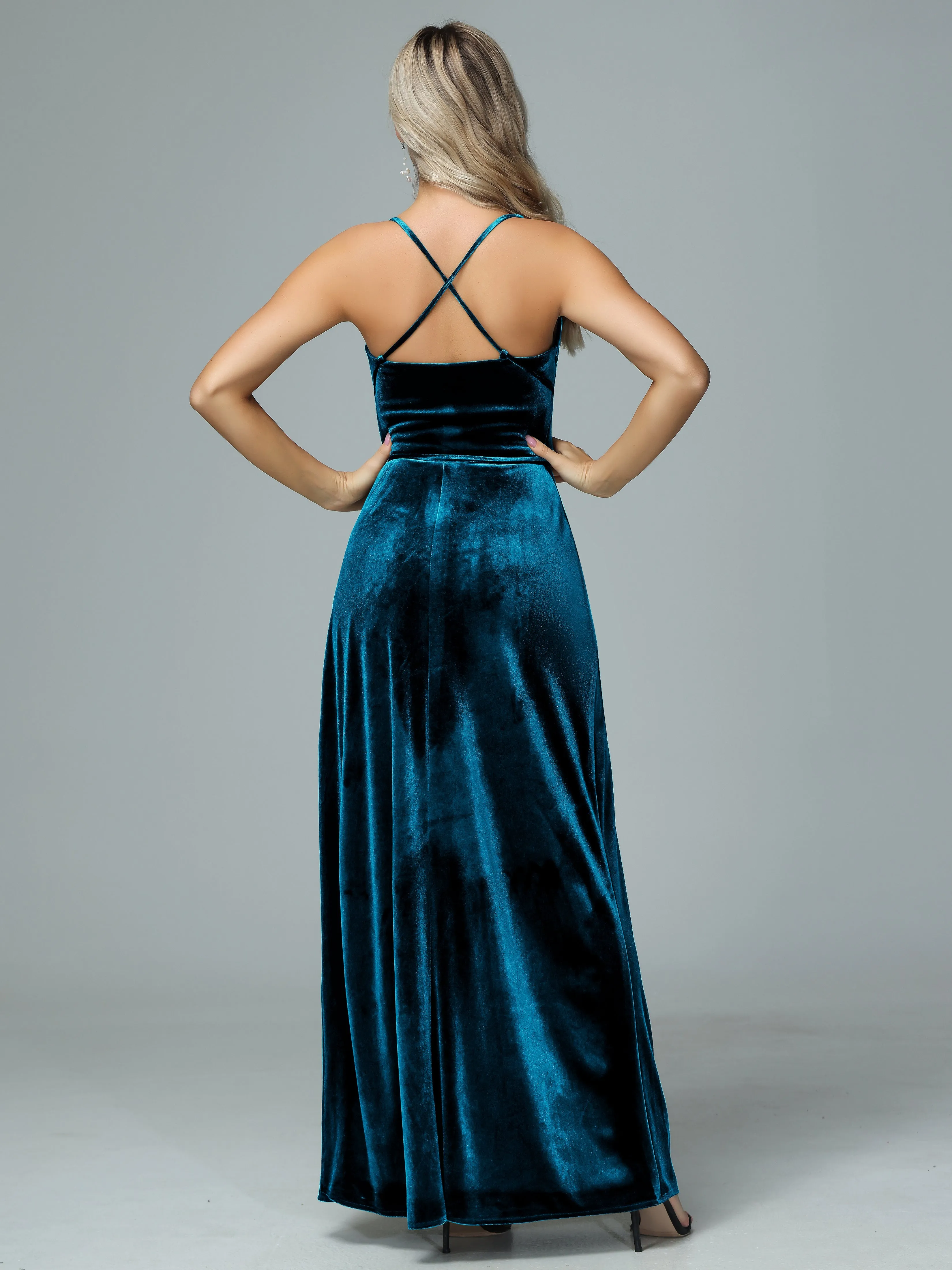 Spaghetti Straps Velvet Floor Length Bridesmaid Dress