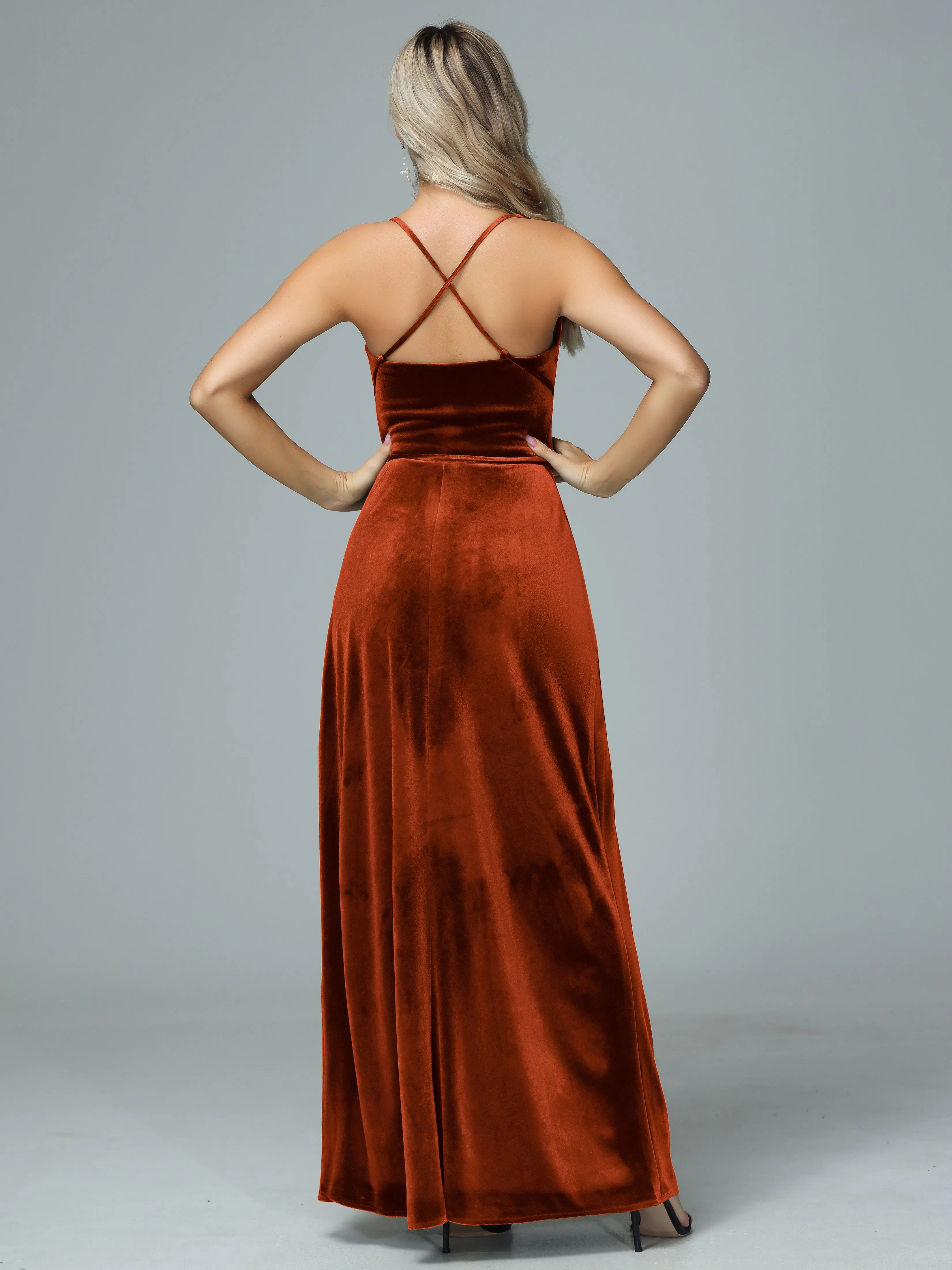 Spaghetti Straps Velvet Floor Length Bridesmaid Dress