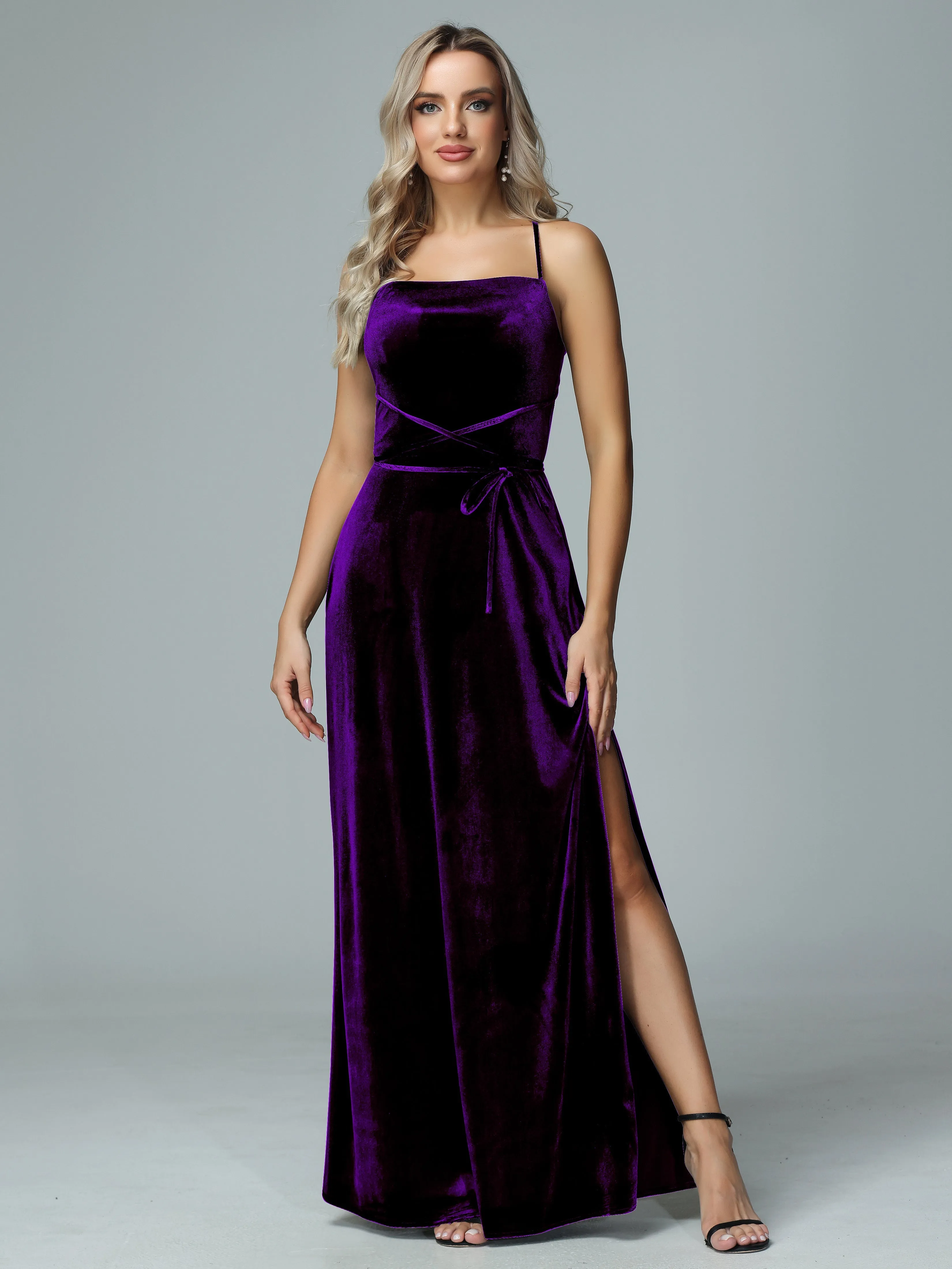 Spaghetti Straps Velvet Floor Length Bridesmaid Dress