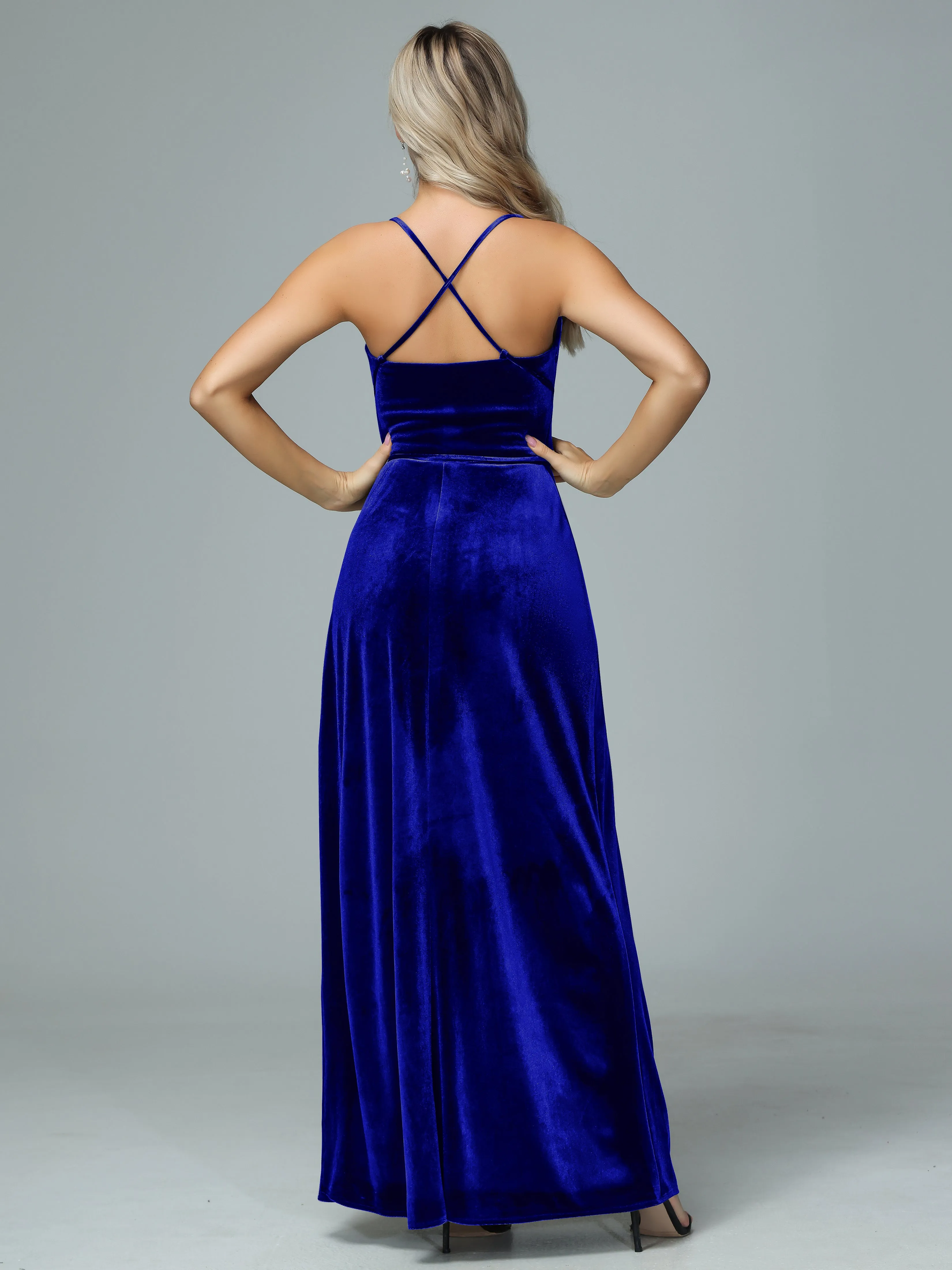 Spaghetti Straps Velvet Floor Length Bridesmaid Dress