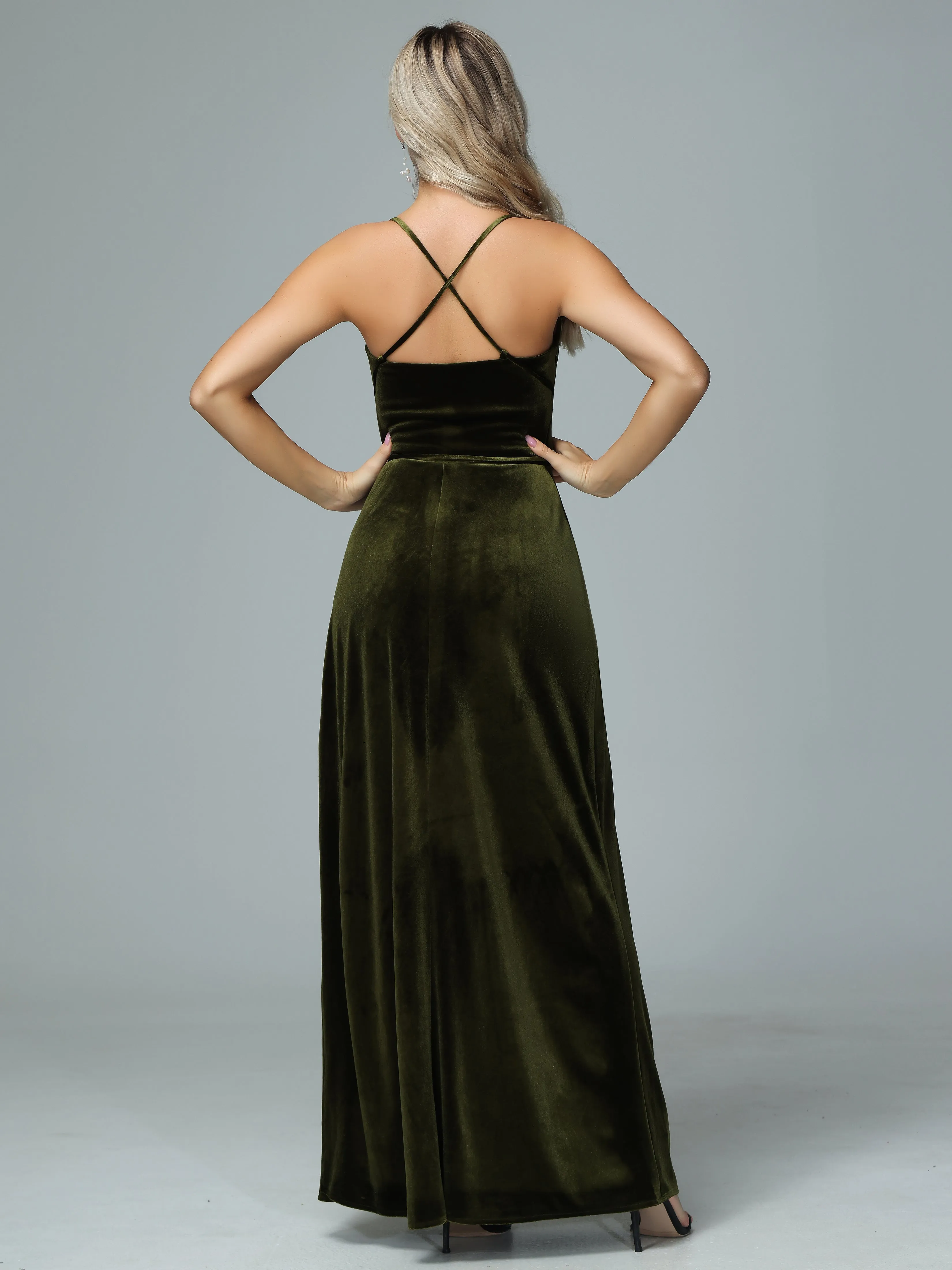 Spaghetti Straps Velvet Floor Length Bridesmaid Dress