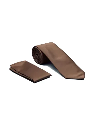 Stacy Adams Solid Tie and Handkerchief - Chocolate