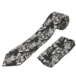 Stacy Adams Tie and Handkerchief - Black and Silver Fauna T39