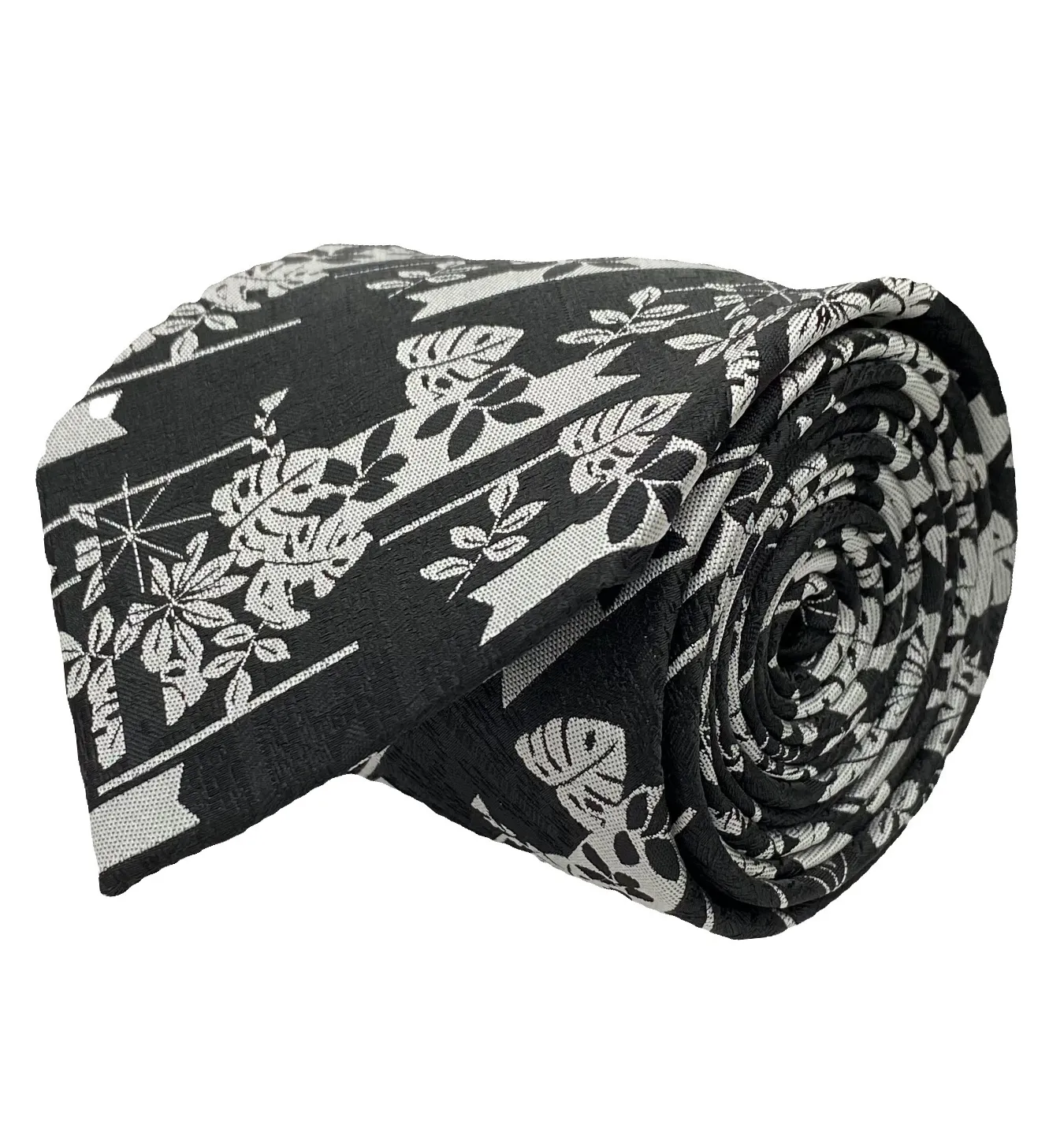 Stacy Adams Tie and Handkerchief - Black and Silver Fauna T39