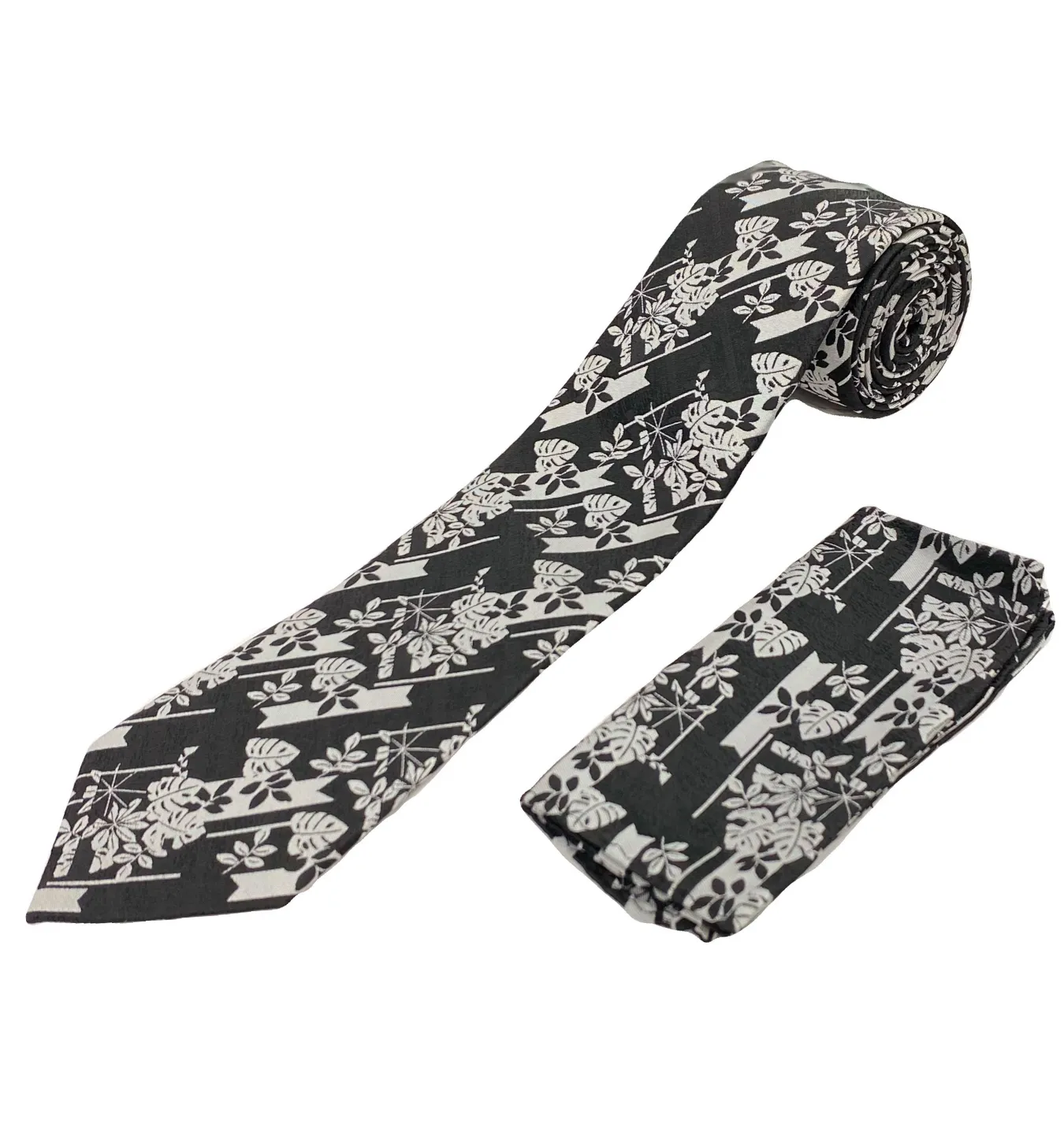 Stacy Adams Tie and Handkerchief - Black and Silver Fauna T39