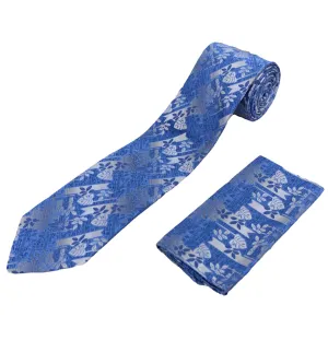 Stacy Adams Tie and Handkerchief - Blue and Silver Fauna T21