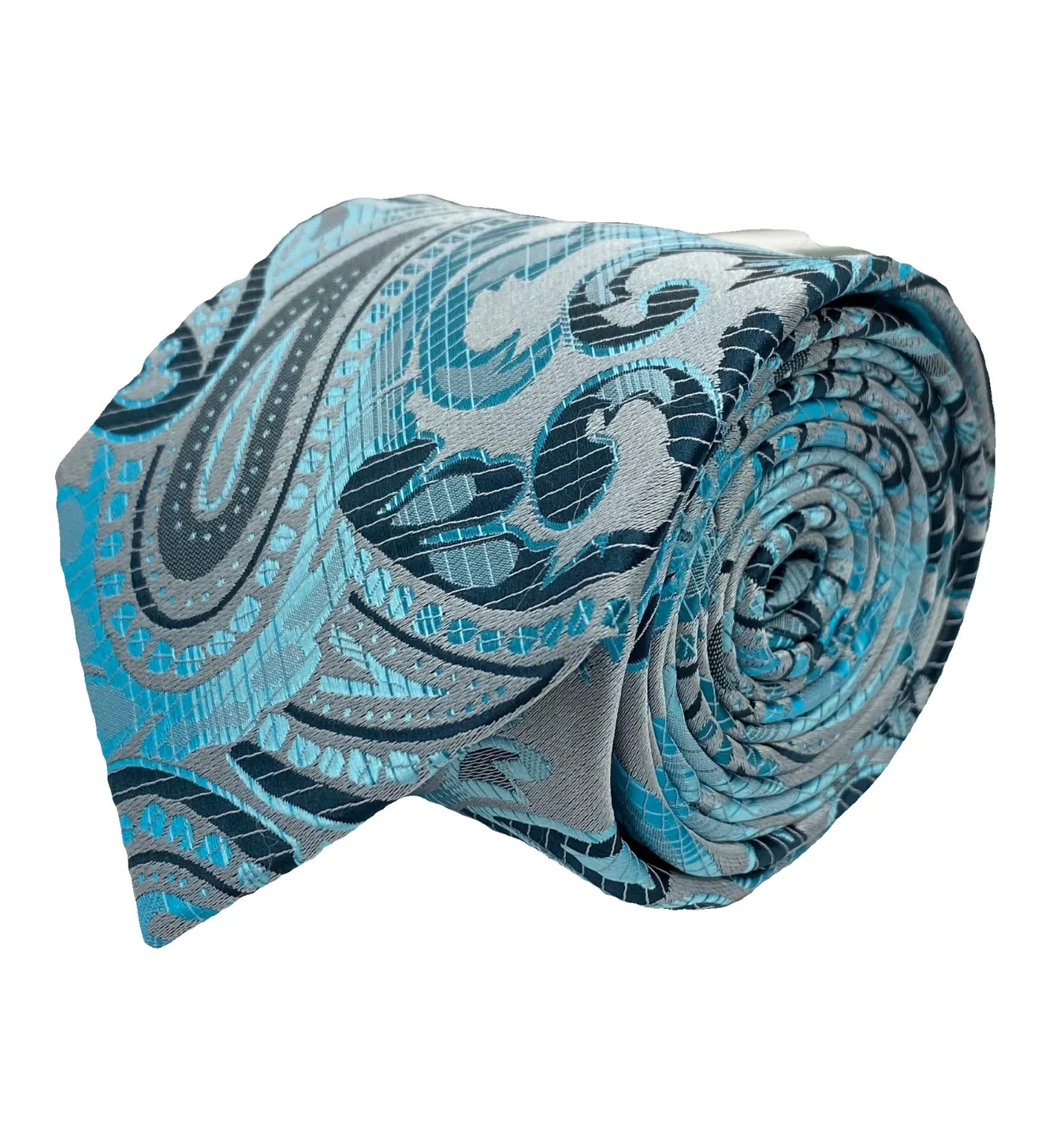 Stacy Adams Tie and Handkerchief - Grey and Teal Paisley T16