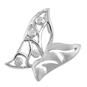 Sterling Silver Abstract Artistic Butterfly Clear Simulated CZ Pendant Charm