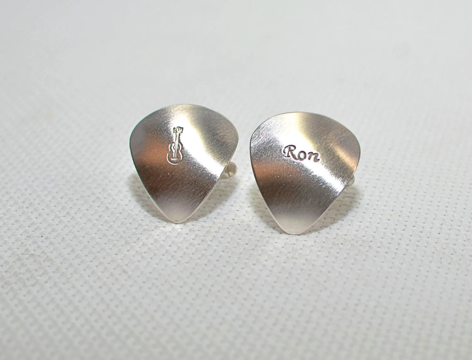 Sterling silver guitar pick cuff links with personalized engravings