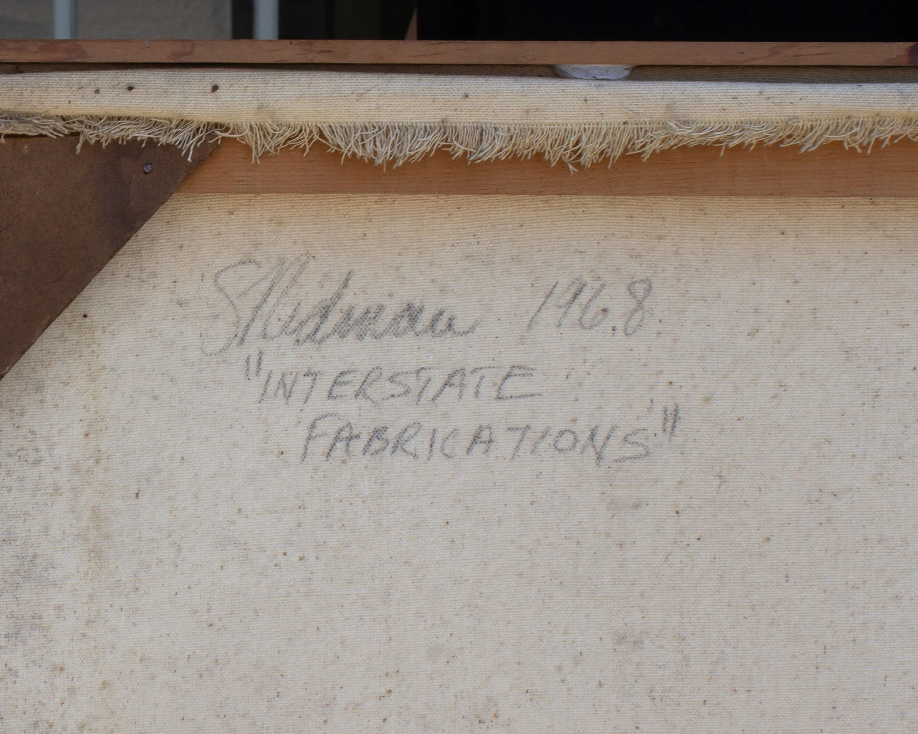 Steve Redman Signed 1968 “Interstate Fabrications” Abstract Oil on Canvas Painting