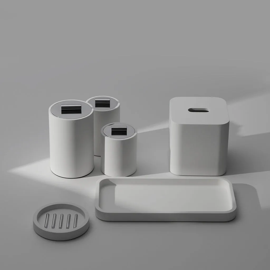 Stone Multipurpose Box - Free Standing - 5" Mineral/Matte White/Polished Chrome