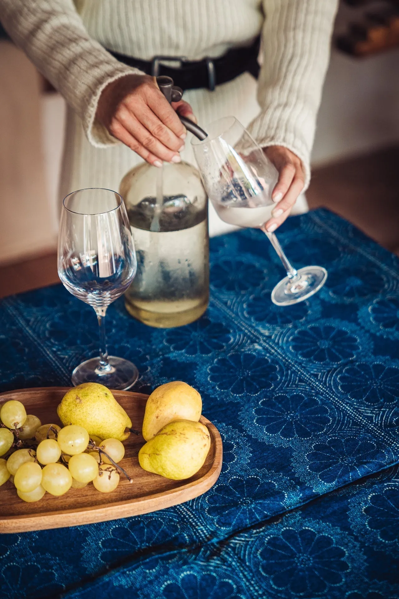 Table Cloth: Antique handwoven Hungarian hemp, indigo dyed using heritage wax resist and printing - TW116