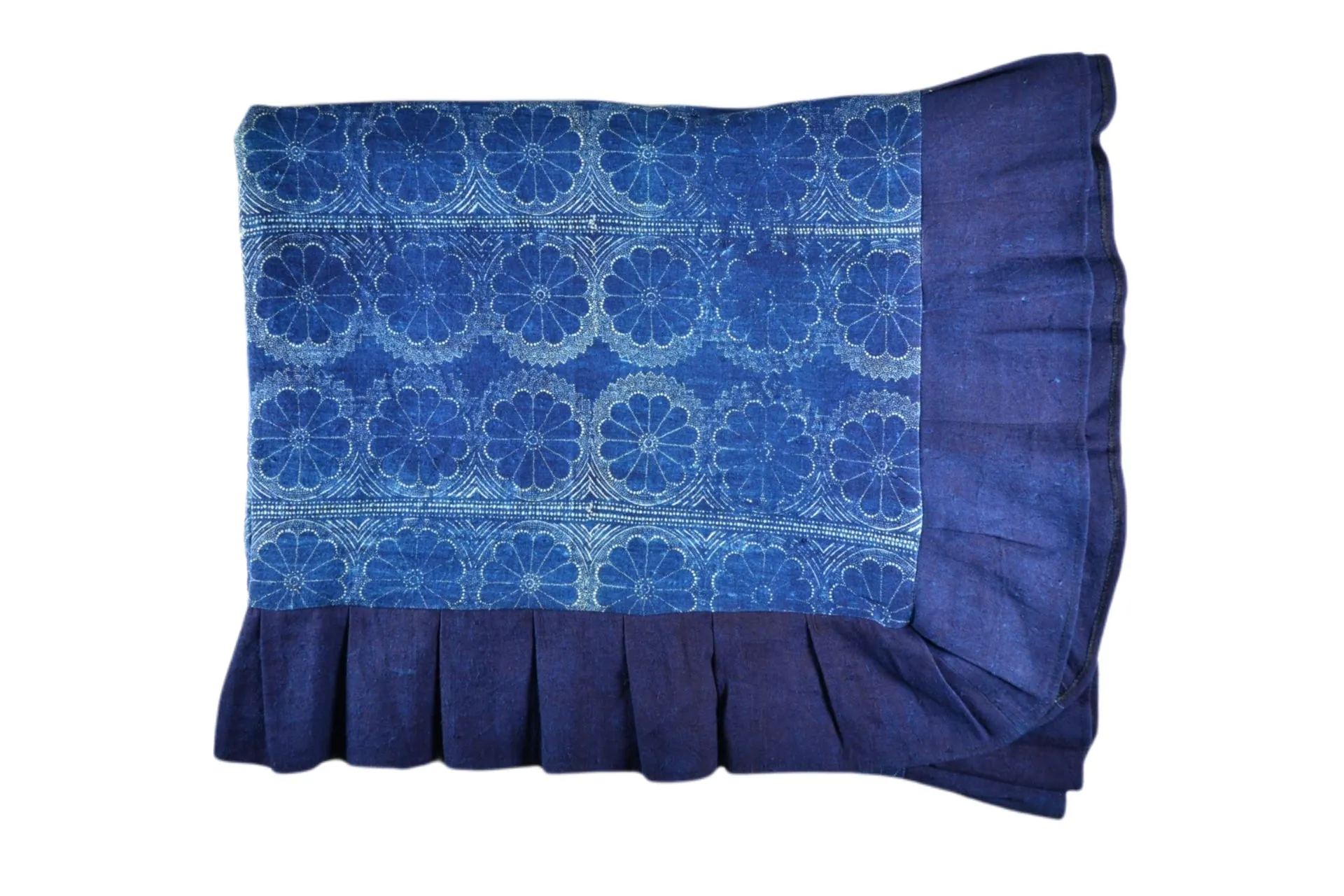 Table Cloth: Antique handwoven Hungarian hemp, indigo dyed using heritage wax resist and printing - TW116