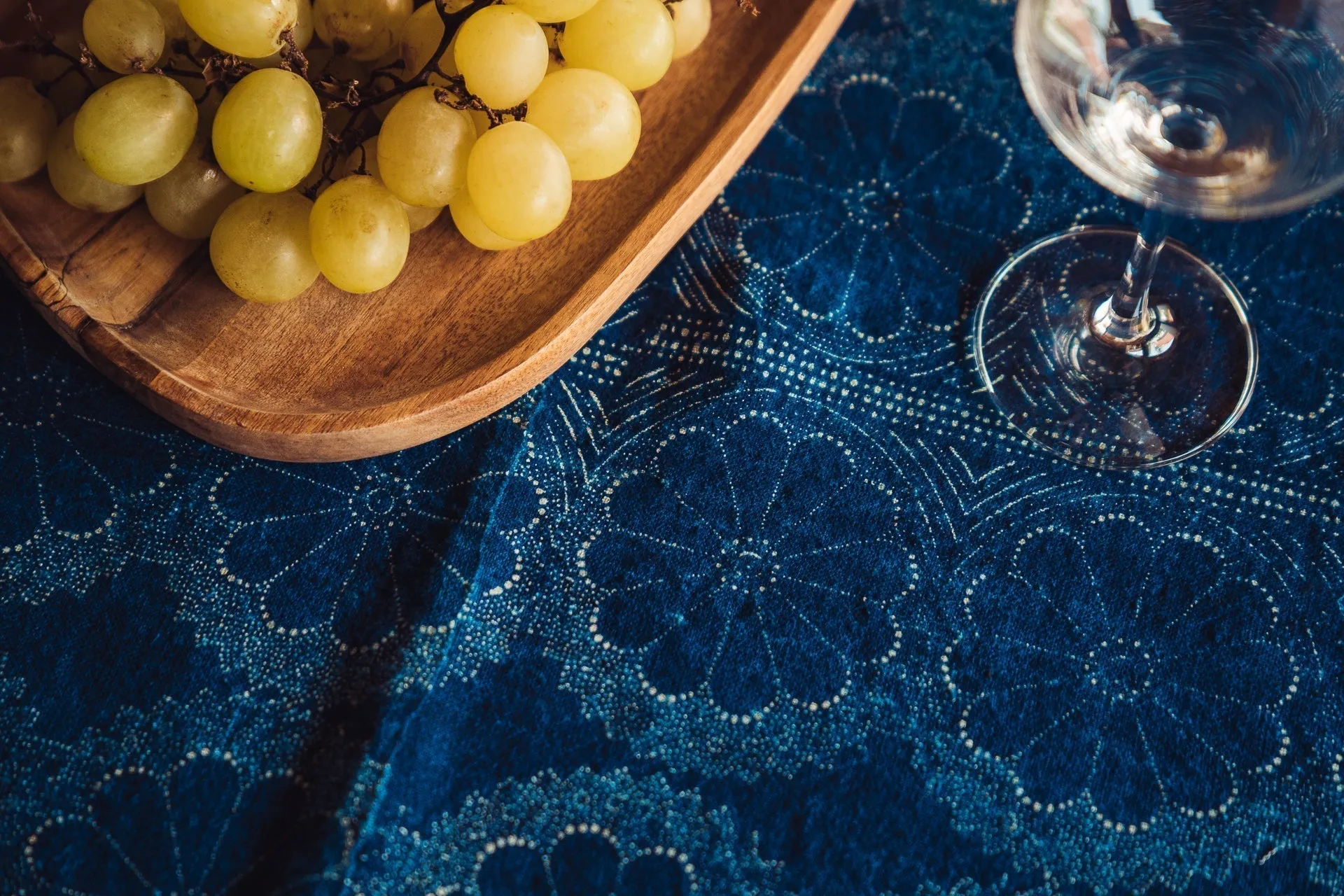 Table Cloth: Antique handwoven Hungarian hemp, indigo dyed using heritage wax resist and printing - TW116