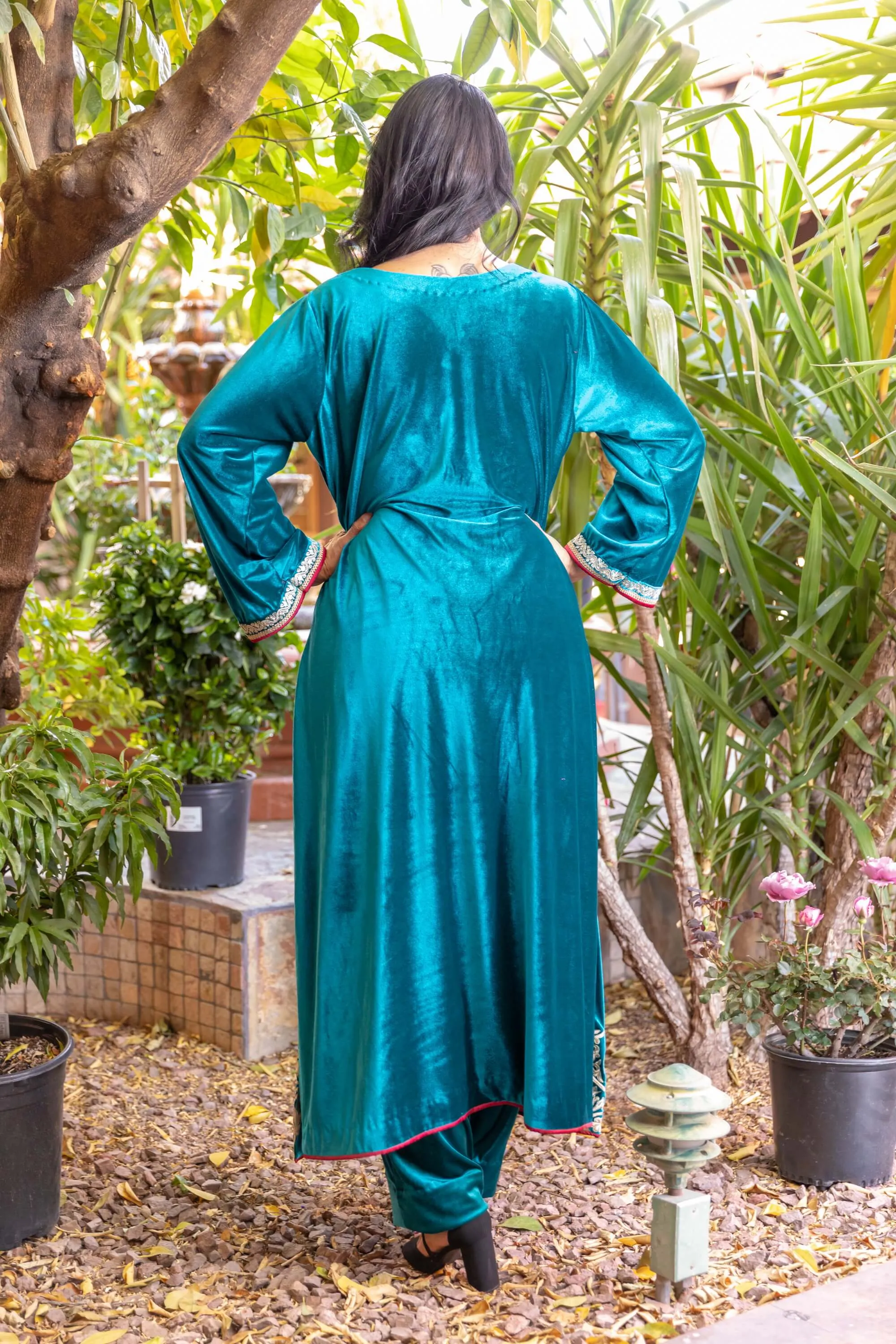 Teel Blue Velvet by Khaadi with Golden Embroidery