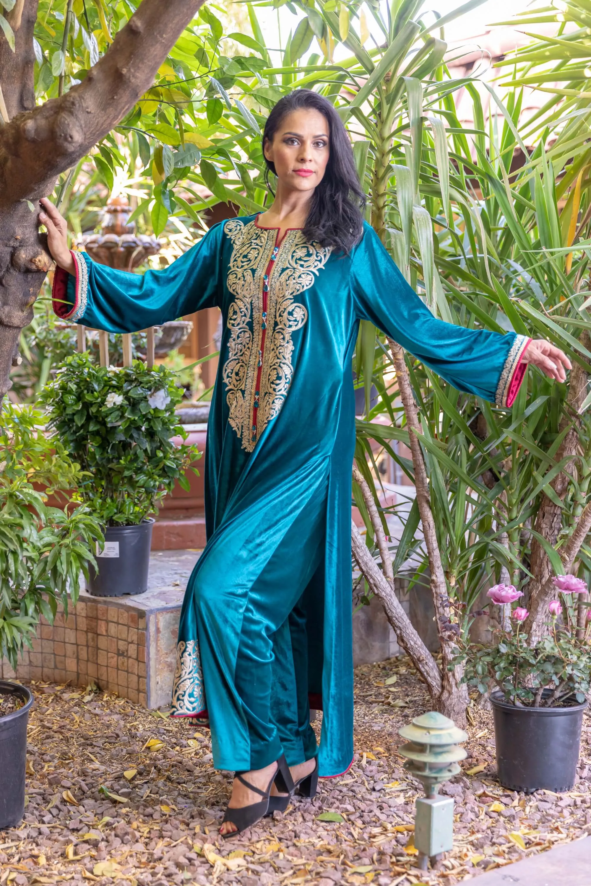 Teel Blue Velvet by Khaadi with Golden Embroidery