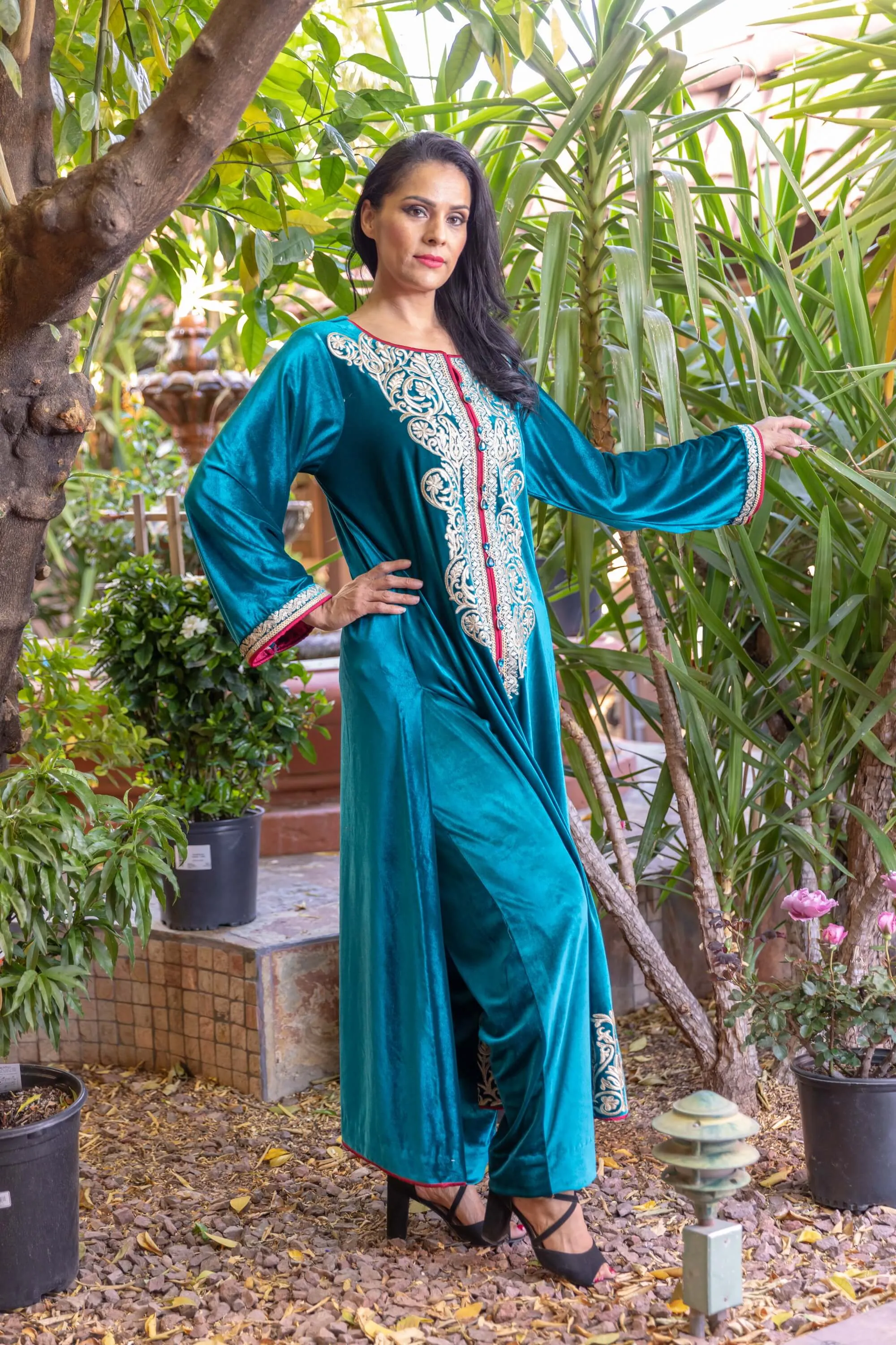 Teel Blue Velvet by Khaadi with Golden Embroidery