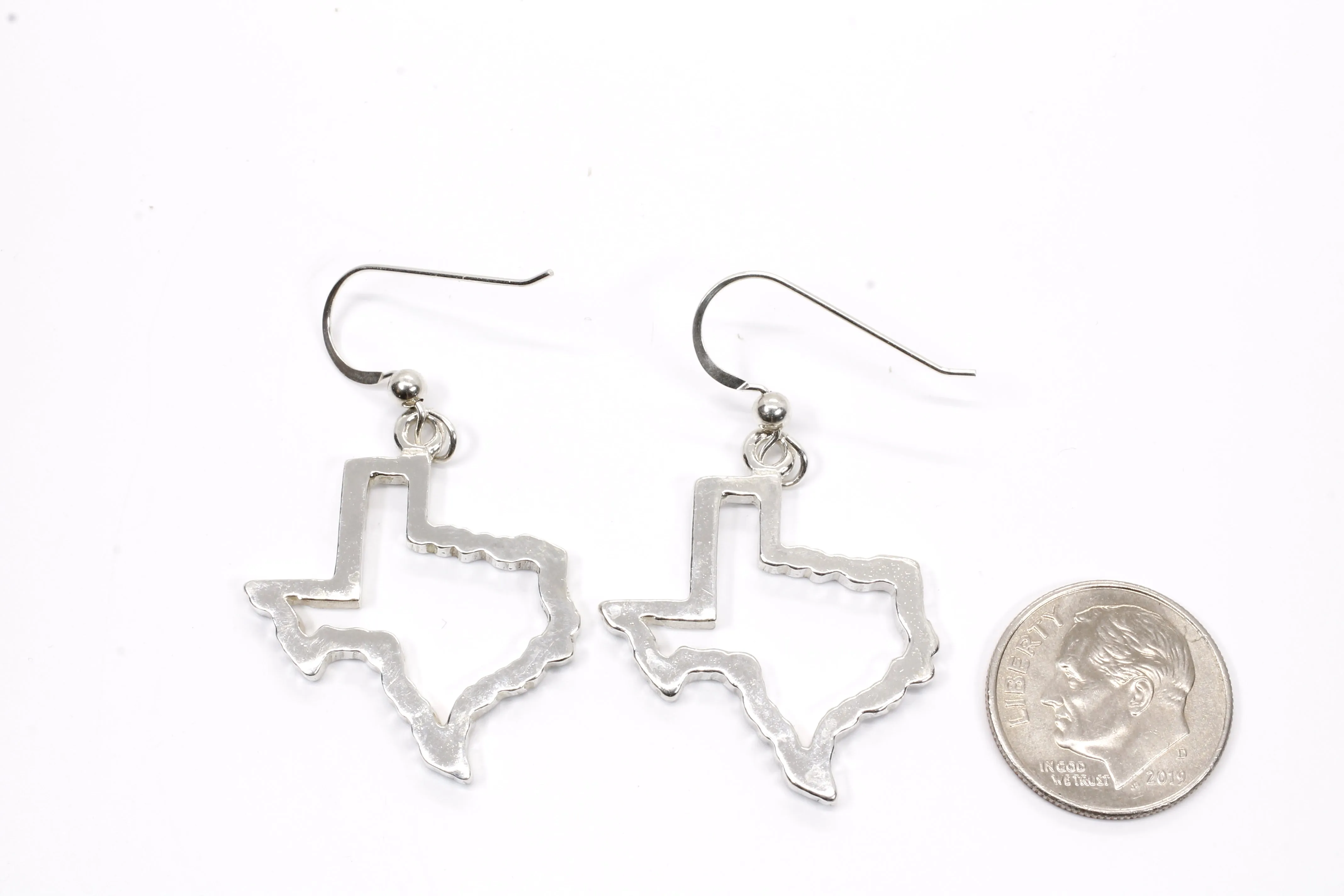 Texas Earrings for her with Lone Star State of Texas Silhoutte Outline in real silver