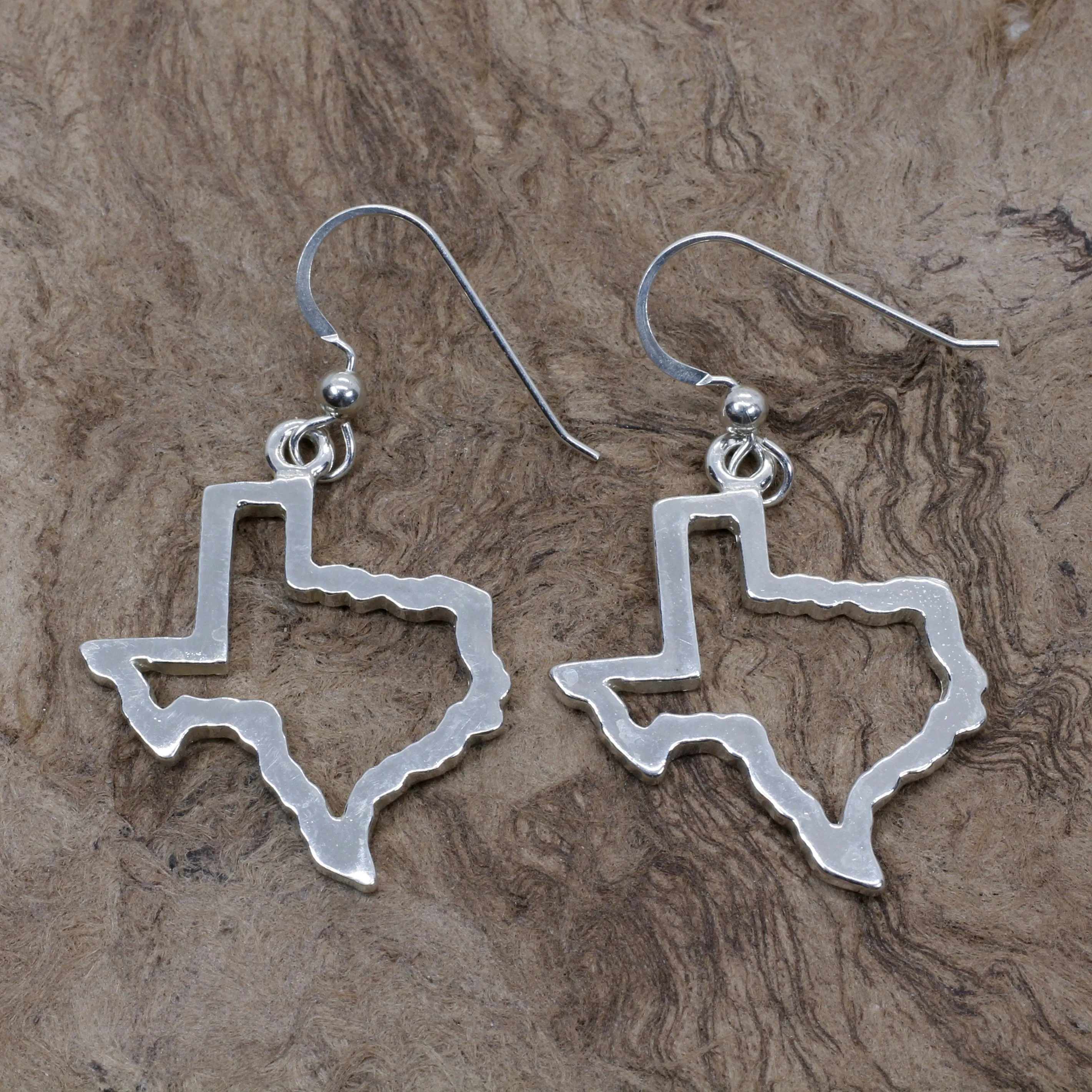 Texas Earrings for her with Lone Star State of Texas Silhoutte Outline in real silver