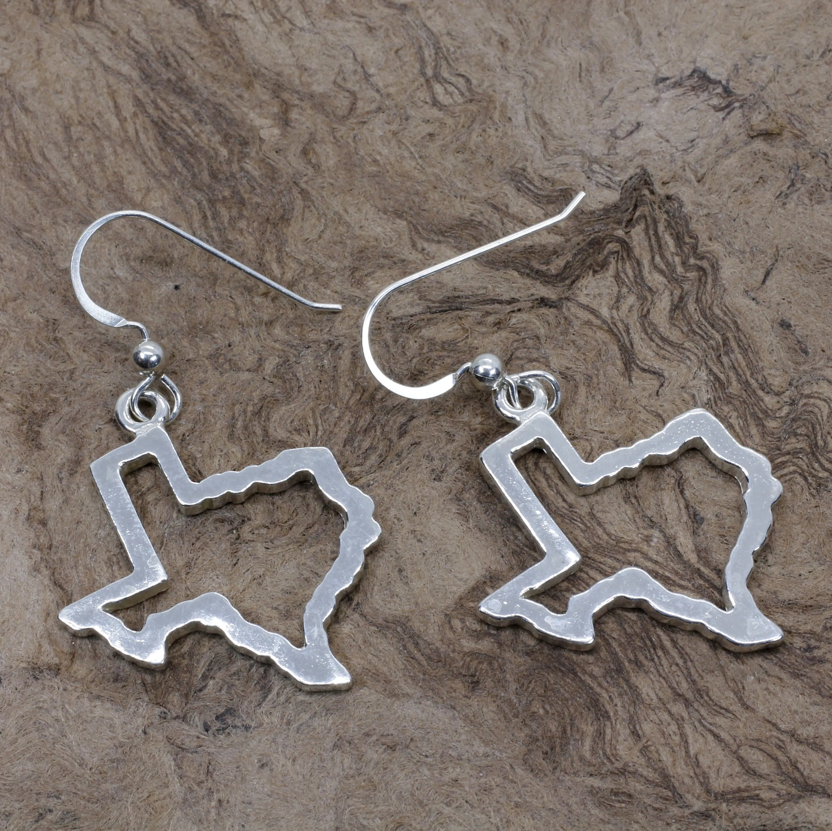 Texas Earrings for her with Lone Star State of Texas Silhoutte Outline in real silver