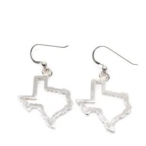 Texas Earrings for her with Lone Star State of Texas Silhoutte Outline in real silver