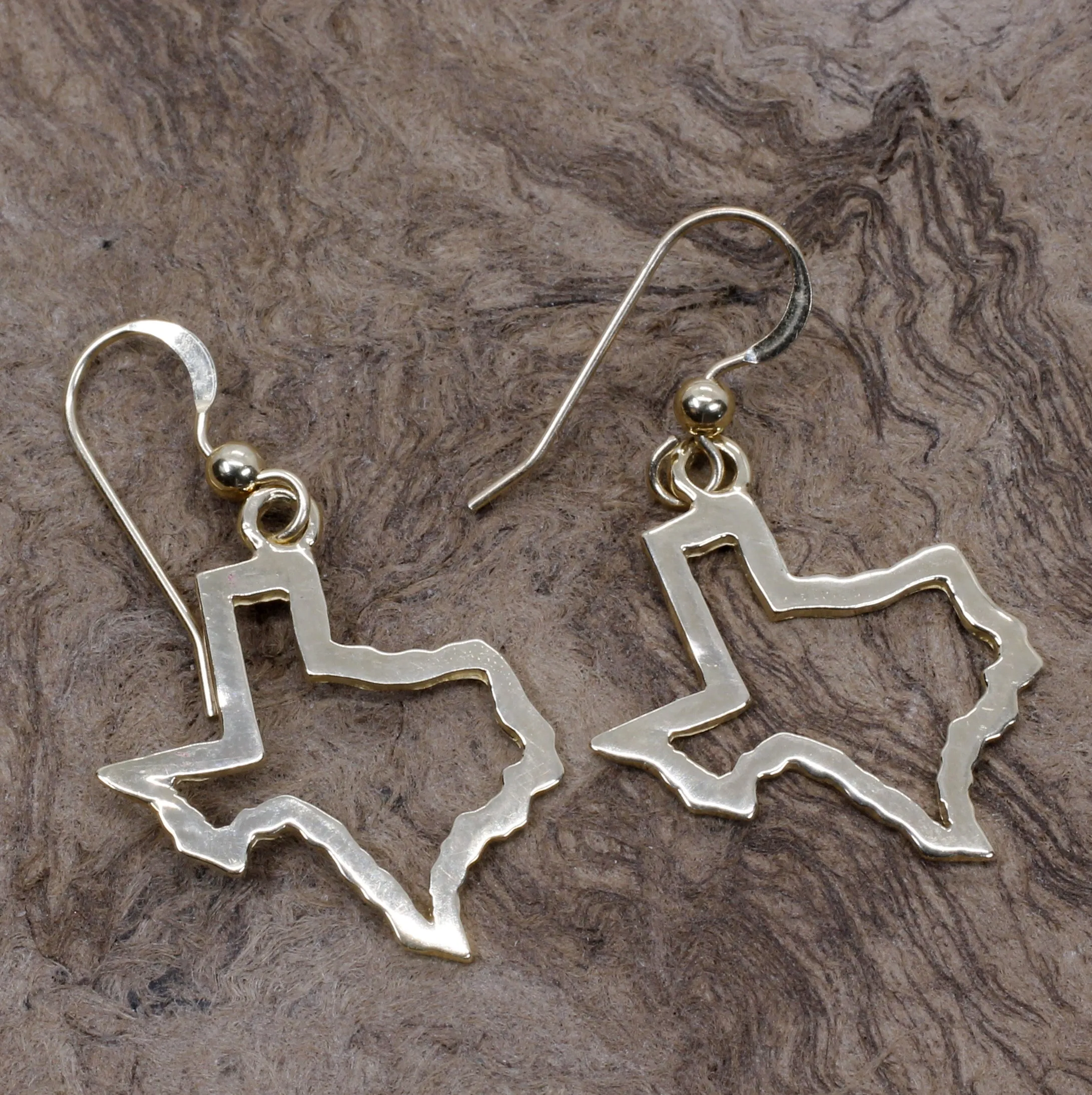 Texas Earrings with Lone Star State of Texas Silhoutte Outline in real 14kt Gold