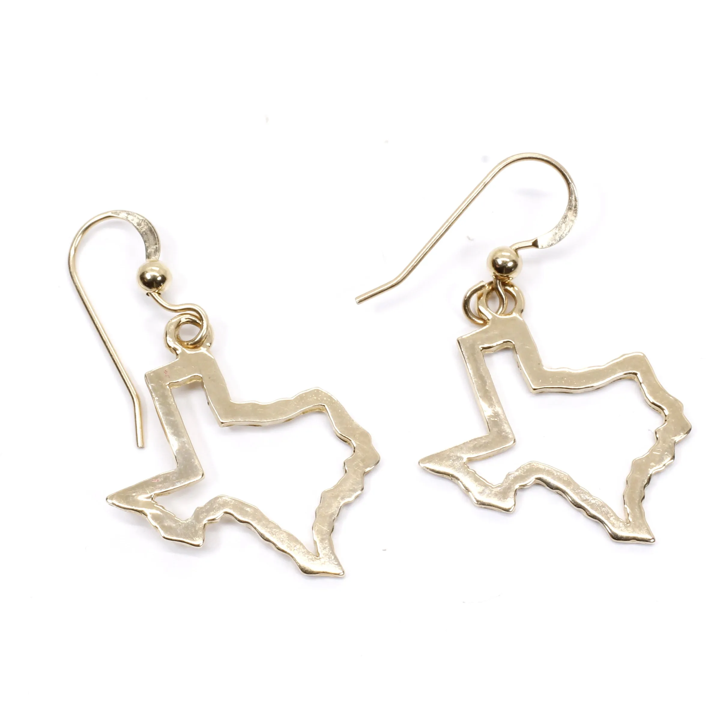 Texas Earrings with Lone Star State of Texas Silhoutte Outline in real 14kt Gold