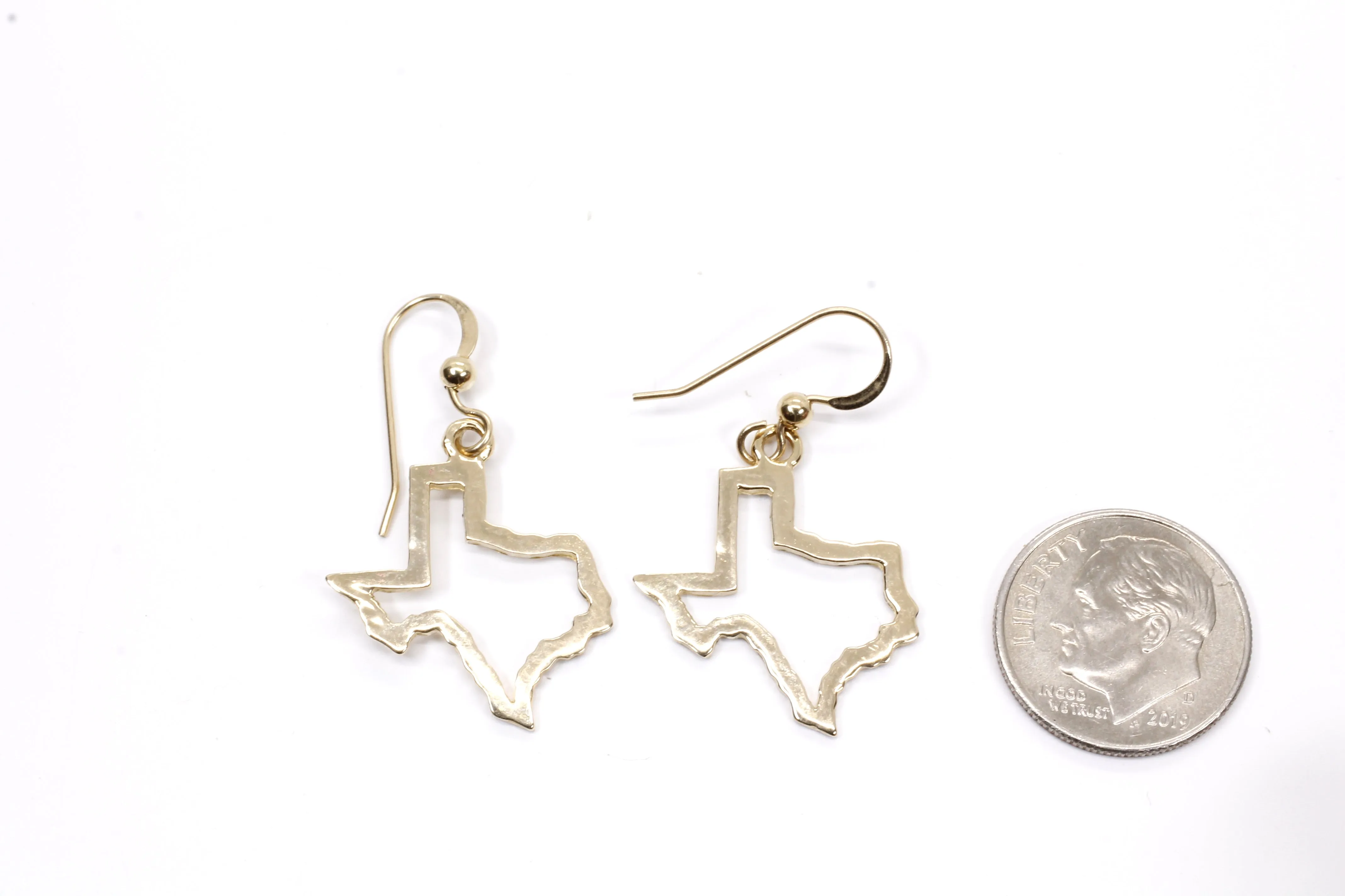 Texas Earrings with Lone Star State of Texas Silhoutte Outline in real 14kt Gold
