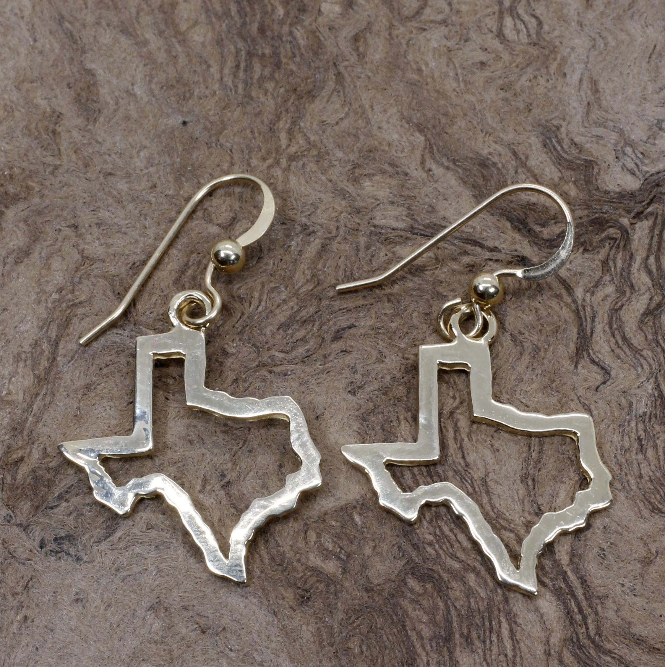 Texas Earrings with Lone Star State of Texas Silhoutte Outline in real 14kt Gold