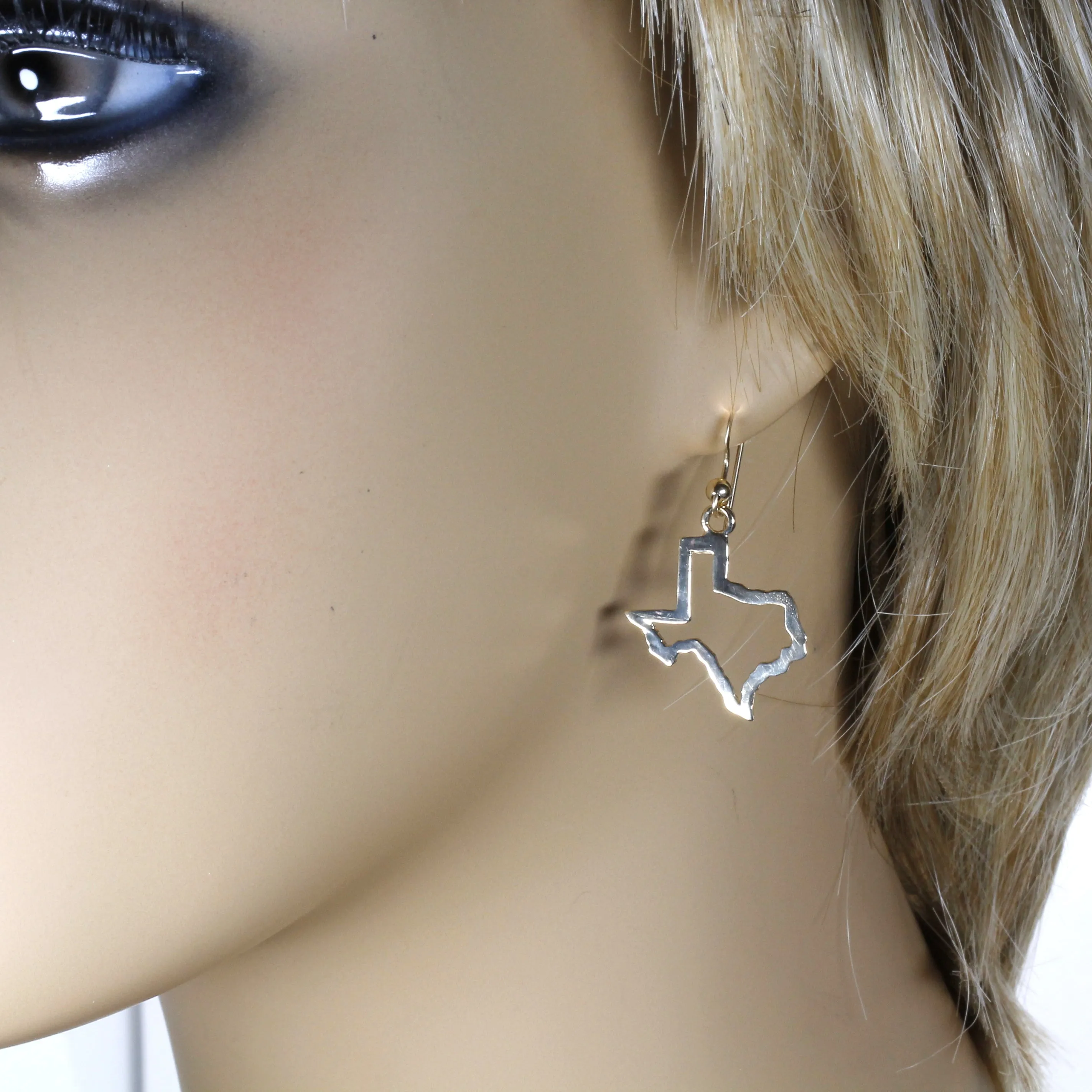 Texas Earrings with Lone Star State of Texas Silhoutte Outline in real 14kt Gold