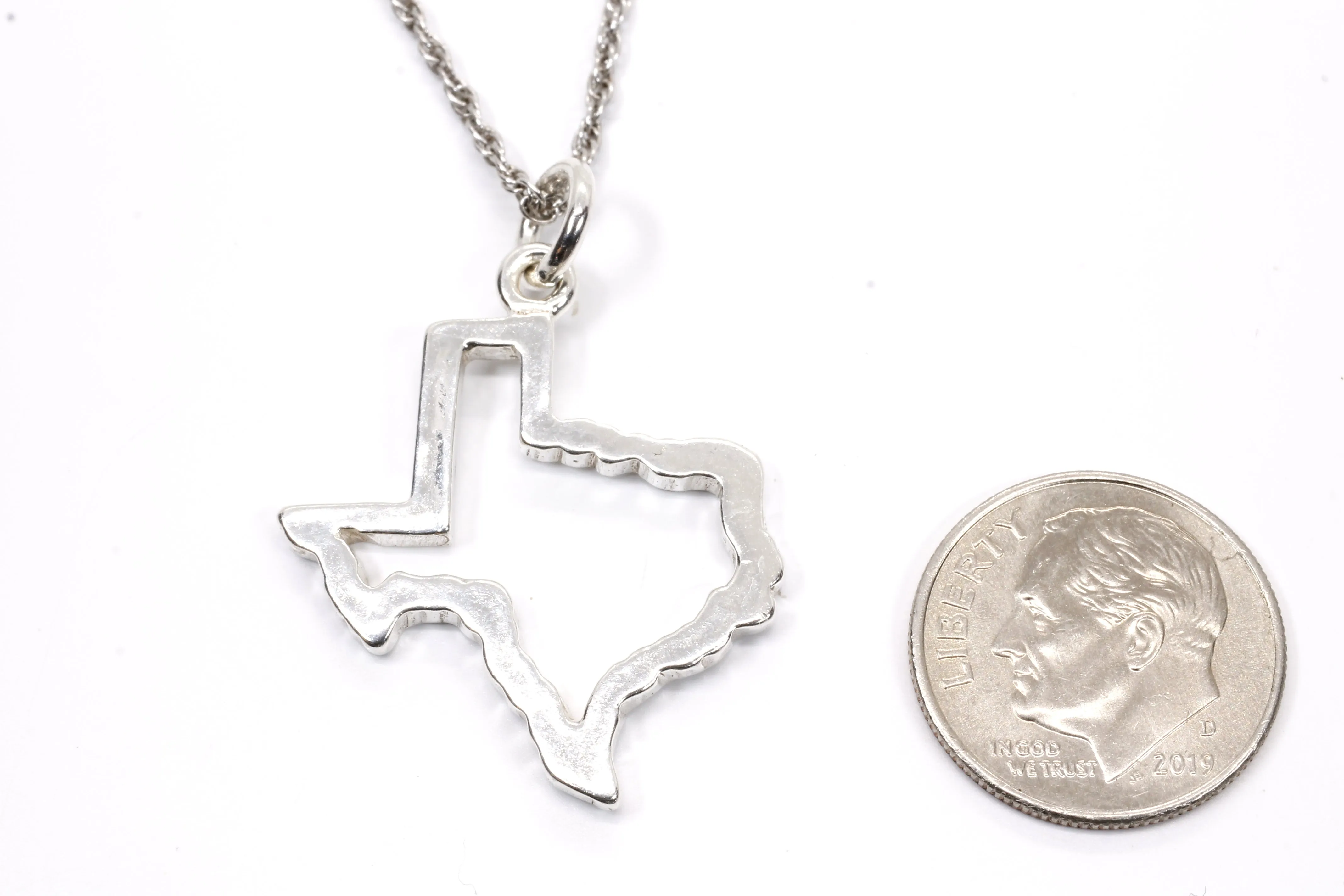 Texas Necklace for her with Lone Star State of Texas Silhoutte Outline in Silver