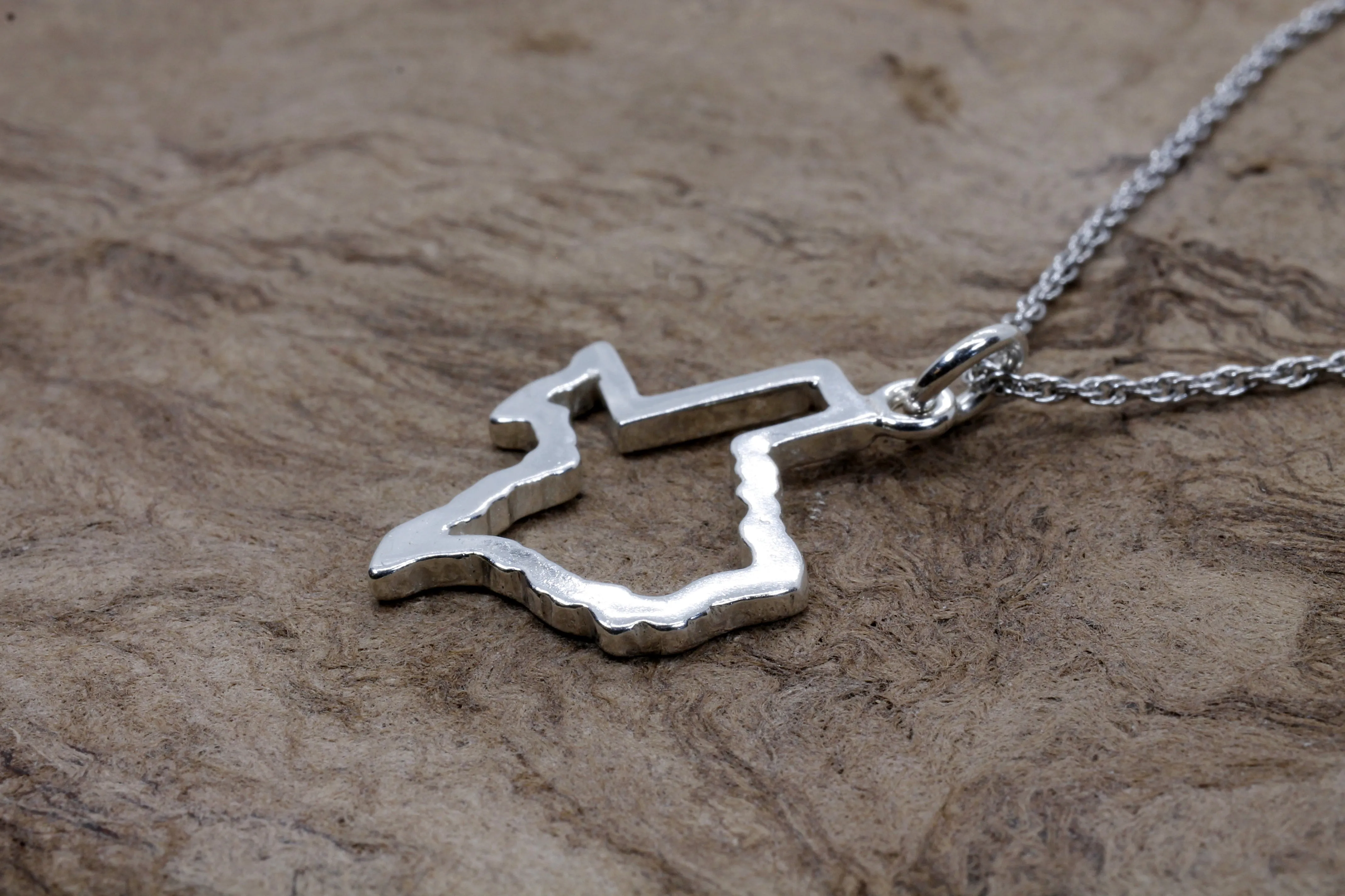 Texas Necklace for her with Lone Star State of Texas Silhoutte Outline in Silver