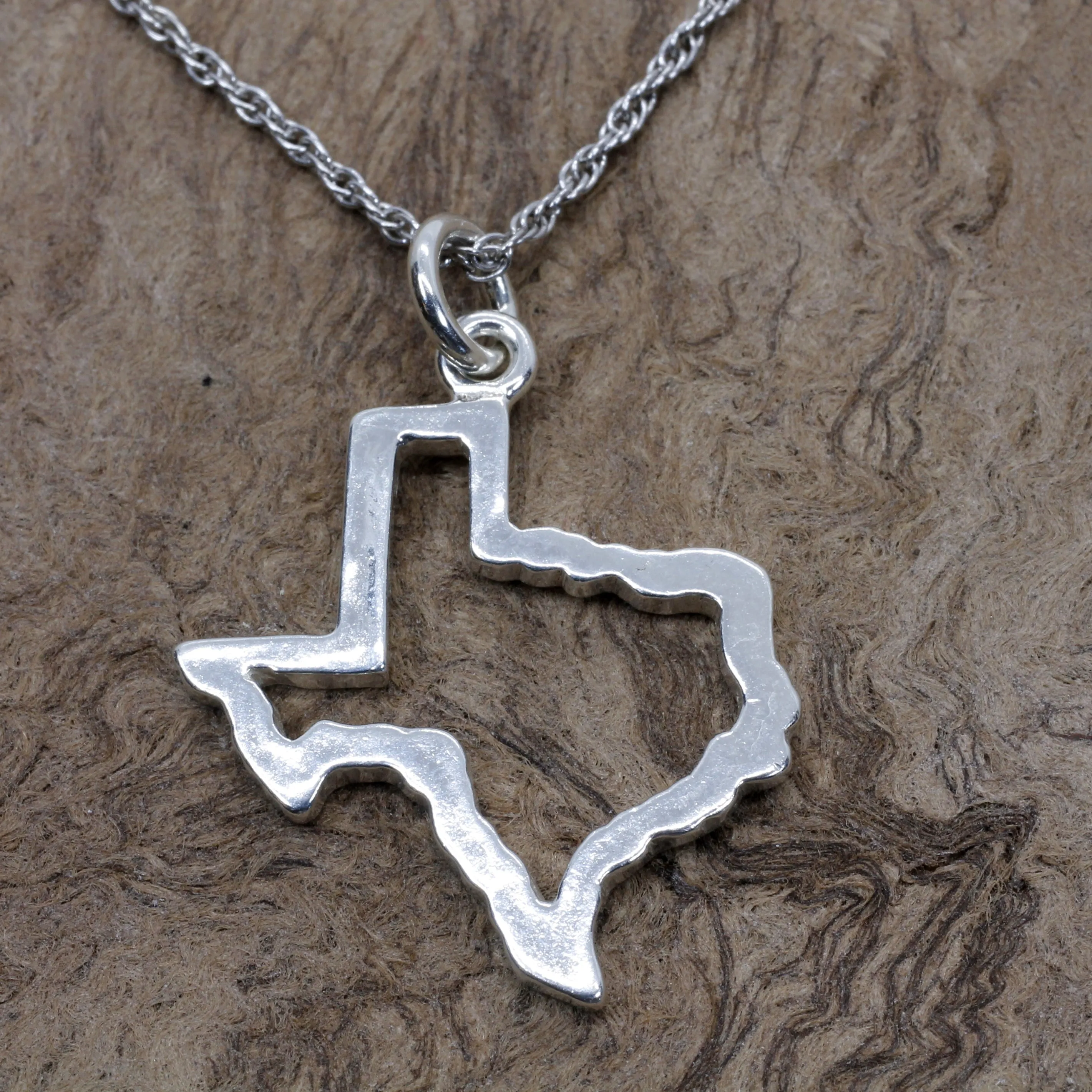 Texas Necklace for her with Lone Star State of Texas Silhoutte Outline in Silver