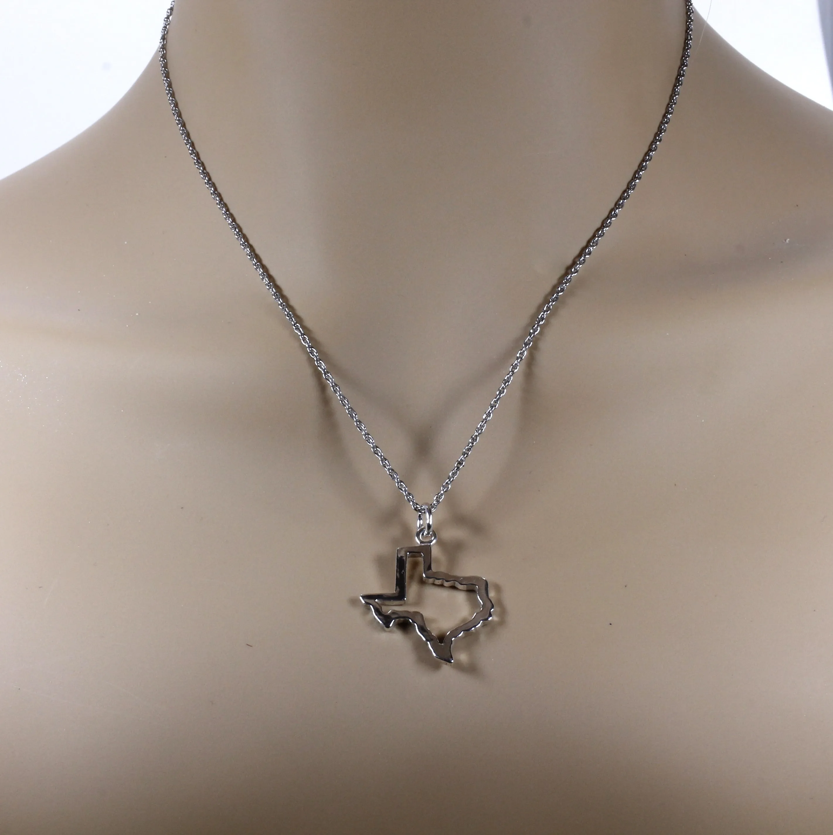 Texas Necklace for her with Lone Star State of Texas Silhoutte Outline in Silver