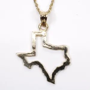 Texas Necklace with Lone Star State of Texas Silhoutte Outline in real 14kt Gold