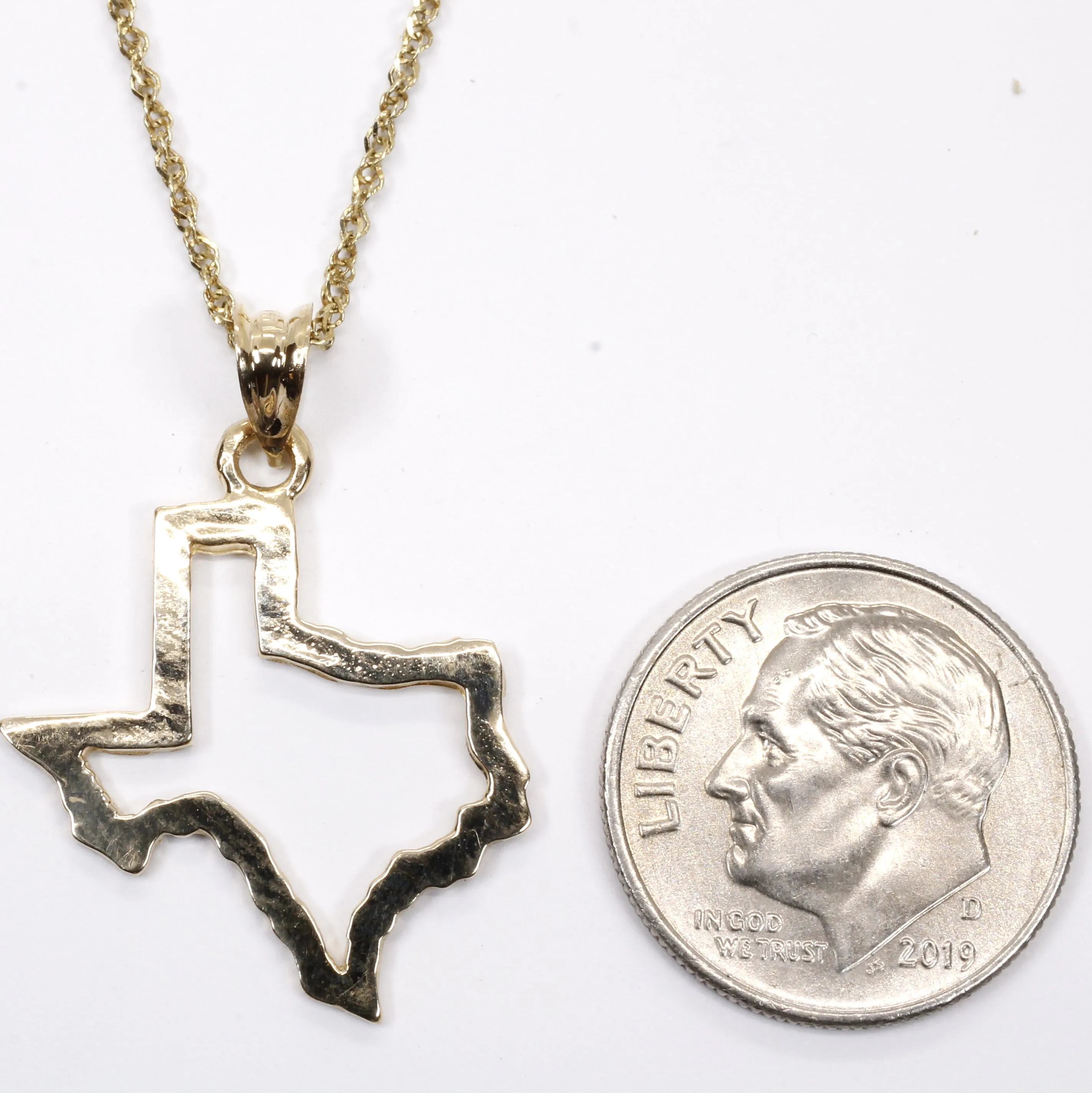 Texas Necklace with Lone Star State of Texas Silhoutte Outline in real 14kt Gold