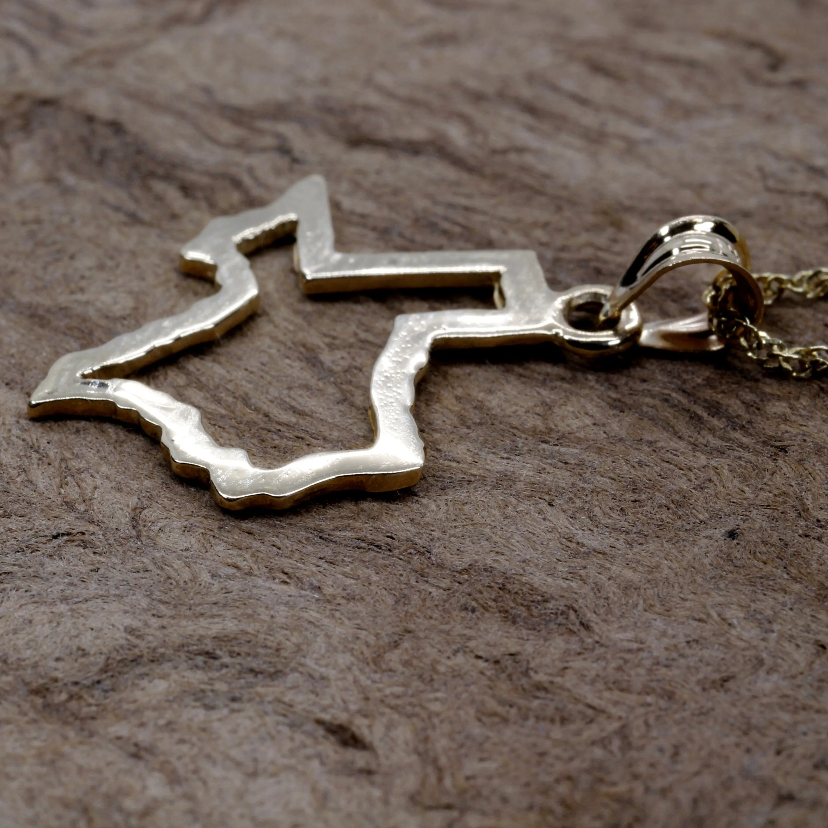 Texas Necklace with Lone Star State of Texas Silhoutte Outline in real 14kt Gold