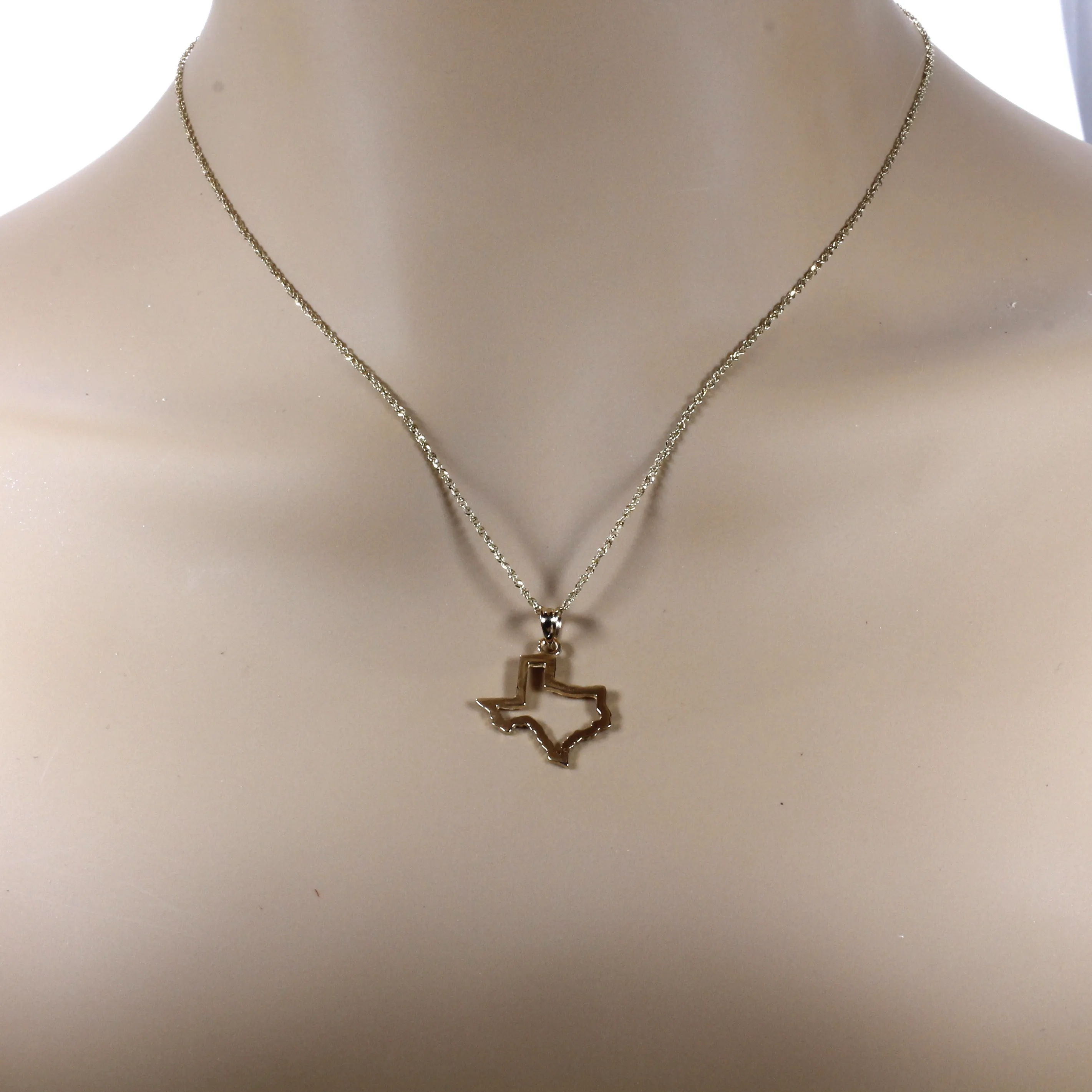 Texas Necklace with Lone Star State of Texas Silhoutte Outline in real 14kt Gold