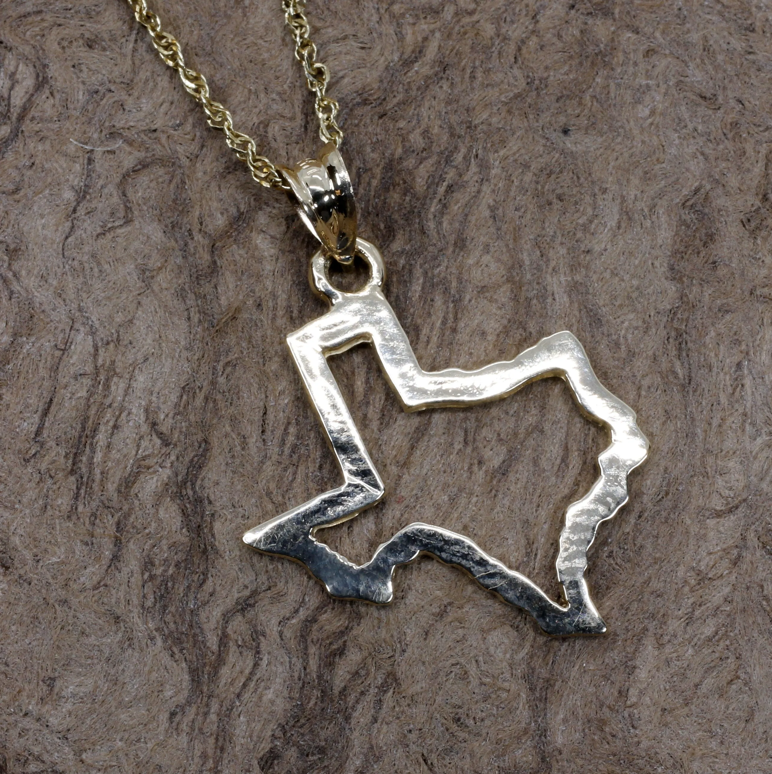 Texas Necklace with Lone Star State of Texas Silhoutte Outline in real 14kt Gold