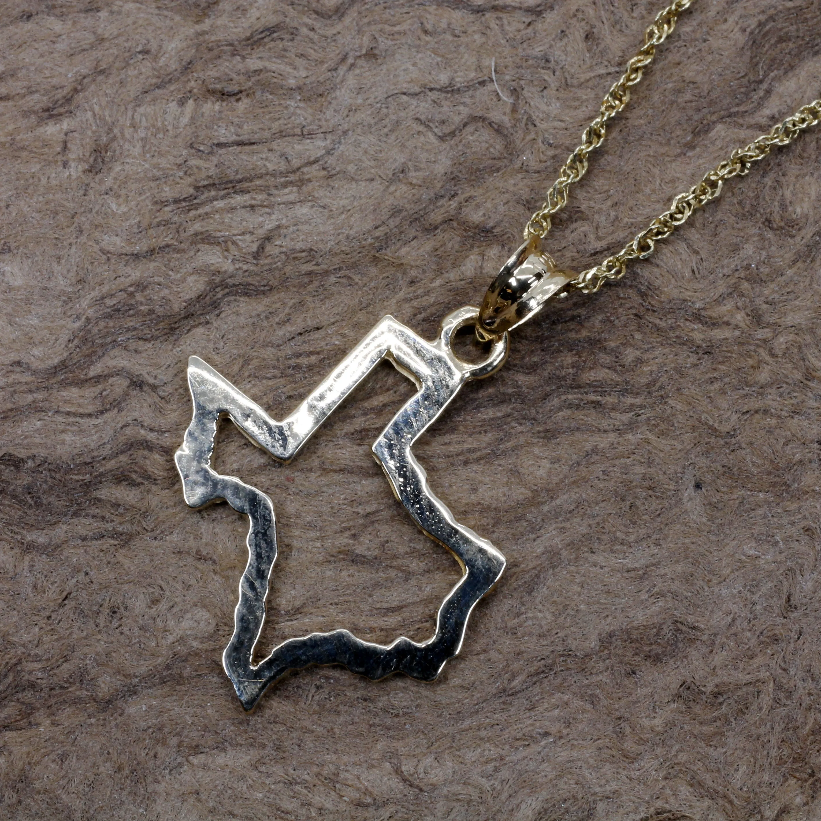 Texas Necklace with Lone Star State of Texas Silhoutte Outline in real 14kt Gold