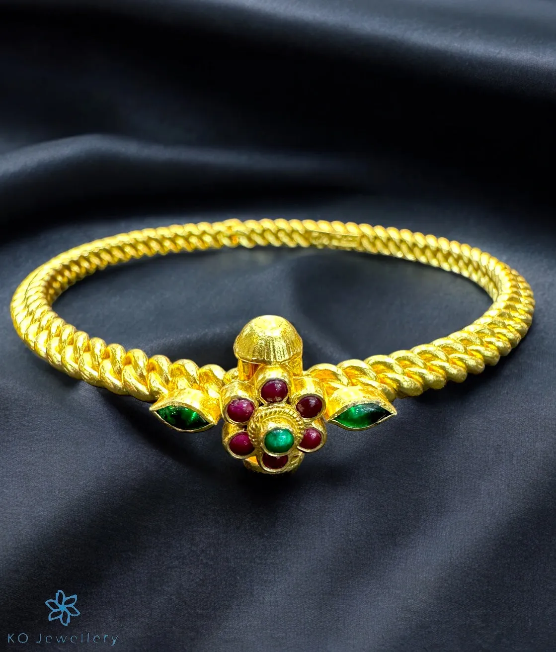 The Amuda Antique Silver Golusu Bracelet (Red/Green /Size 2.4;2.6)