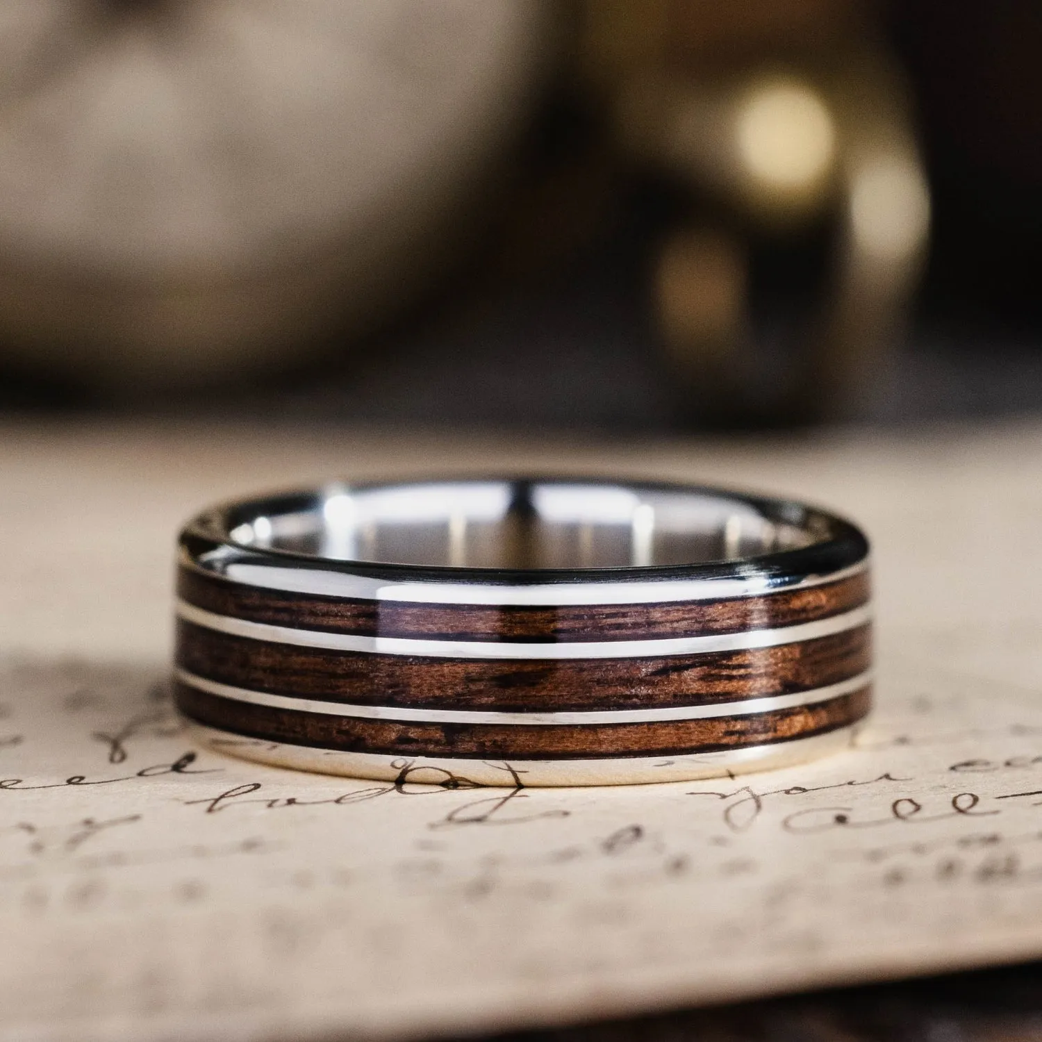 The Vanguard | Men's Gold Wedding Band with 1903 Springfield Rifle Stock Wood Inlays