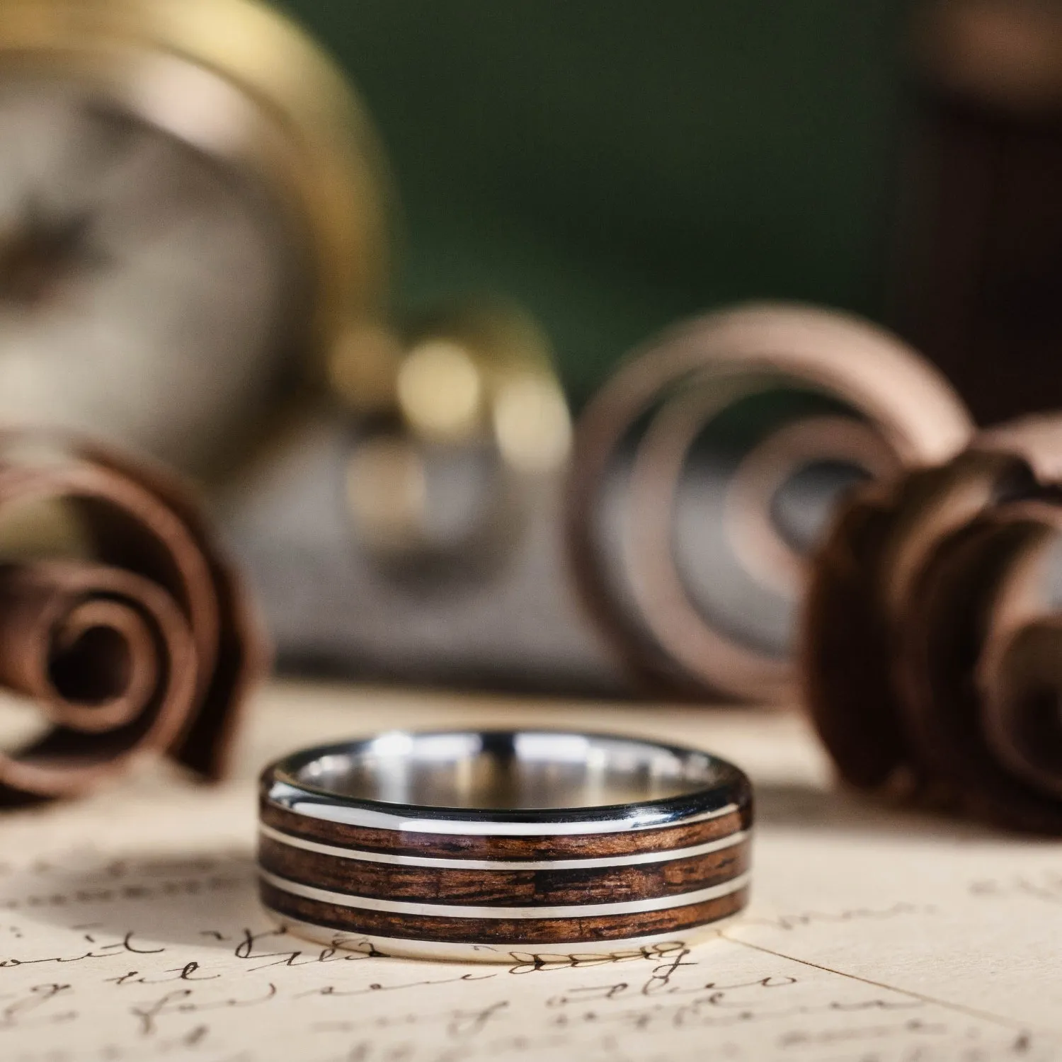 The Vanguard | Men's Gold Wedding Band with 1903 Springfield Rifle Stock Wood Inlays
