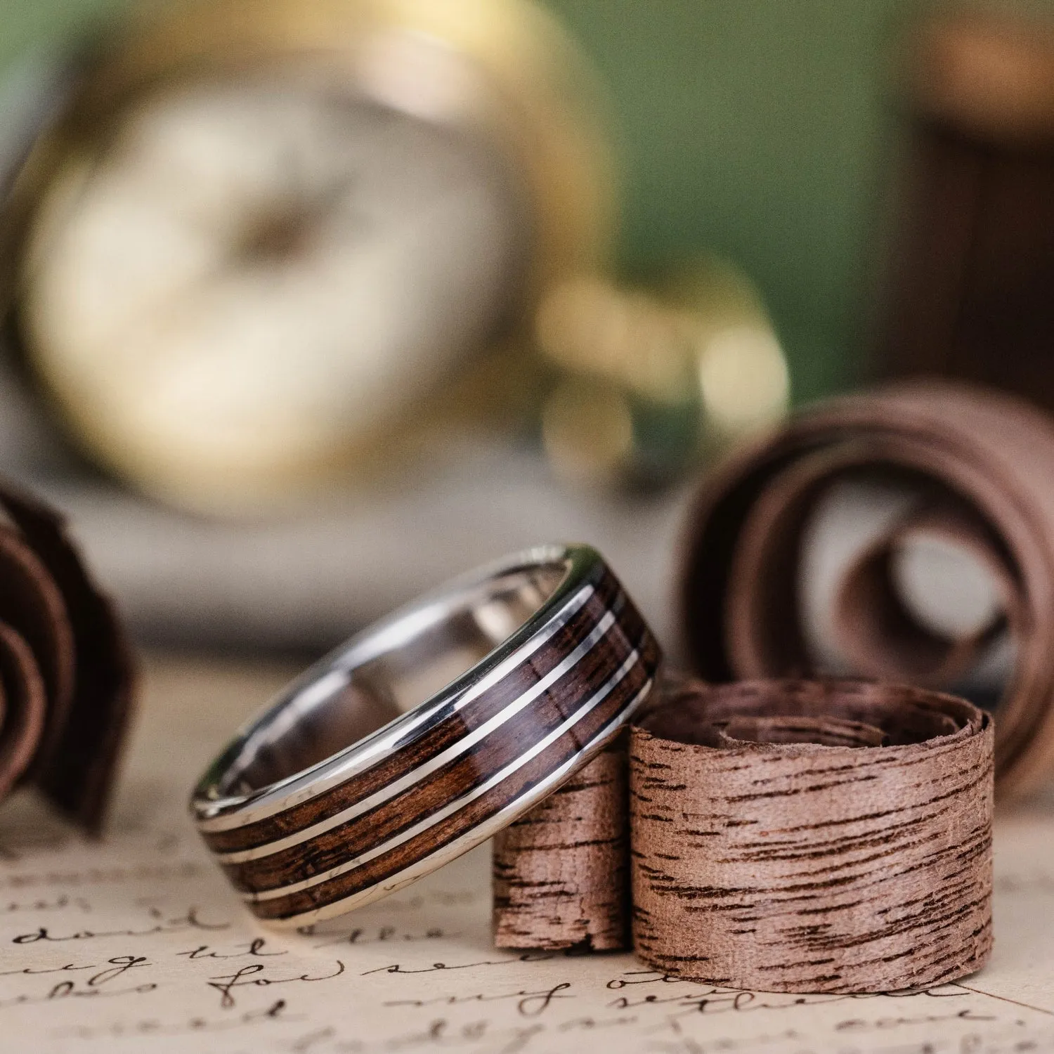 The Vanguard | Men's Gold Wedding Band with 1903 Springfield Rifle Stock Wood Inlays
