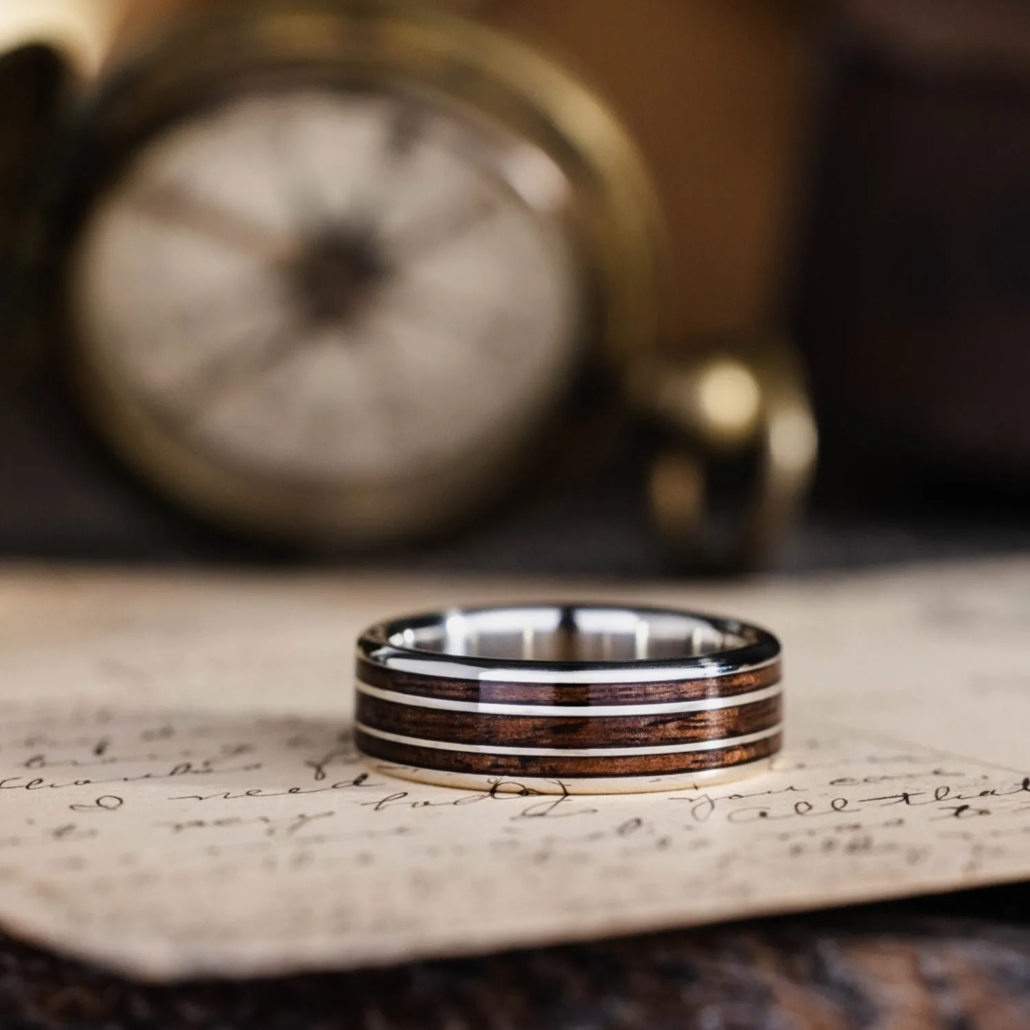 The Vanguard | Men's Gold Wedding Band with 1903 Springfield Rifle Stock Wood Inlays