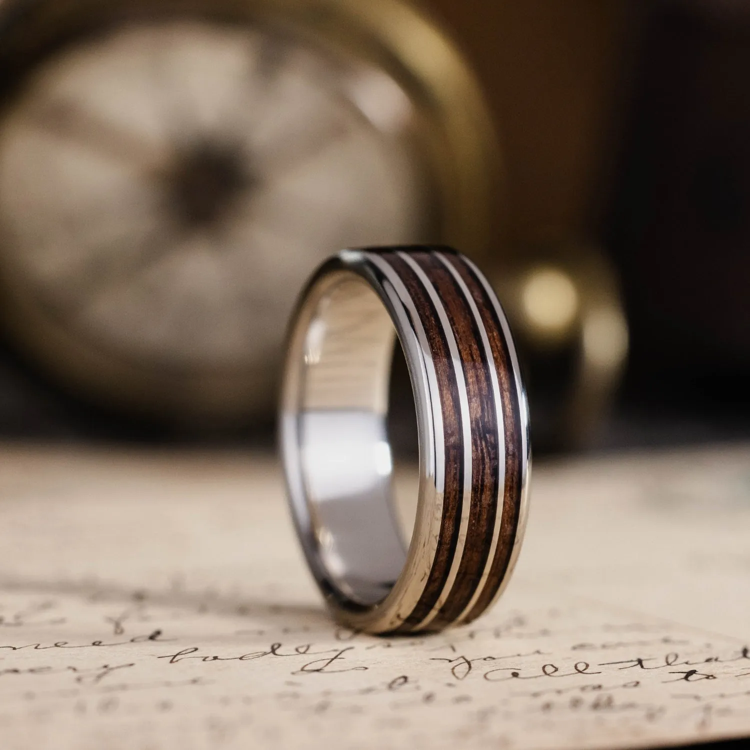 The Vanguard | Men's Gold Wedding Band with 1903 Springfield Rifle Stock Wood Inlays